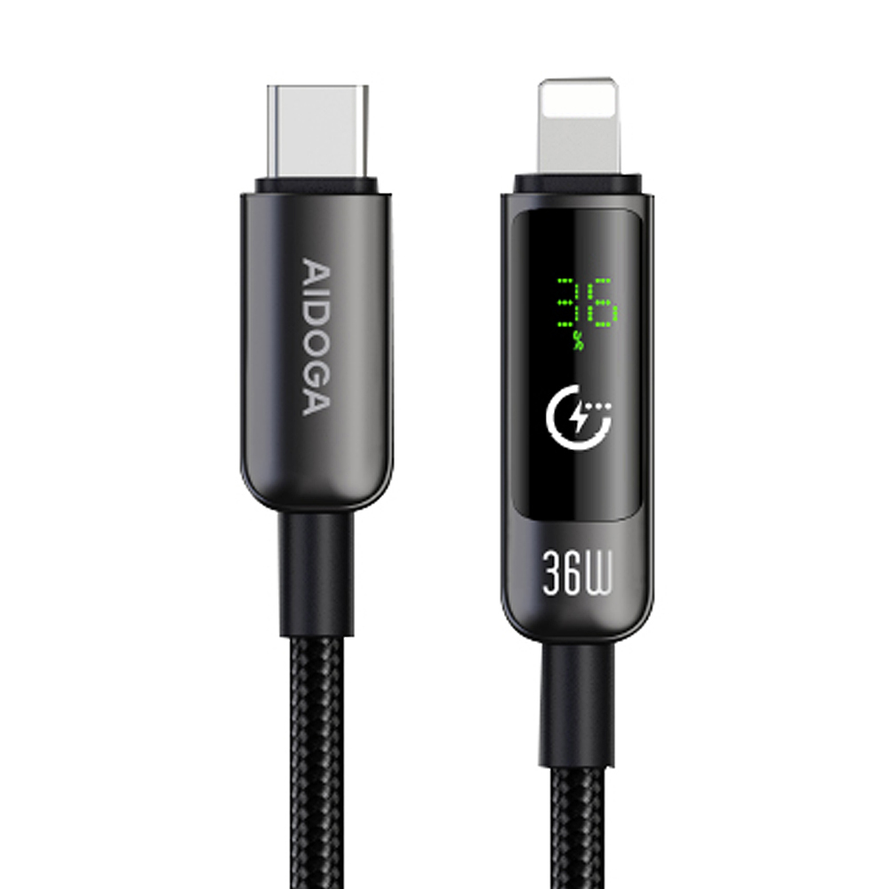 AIDOGA 艾迪伽 PD Type-C TO Lightning 充電線傳輸線快充線 電量顯示/智能斷電/補電/功率數顯 BatteryS系列 1.2M