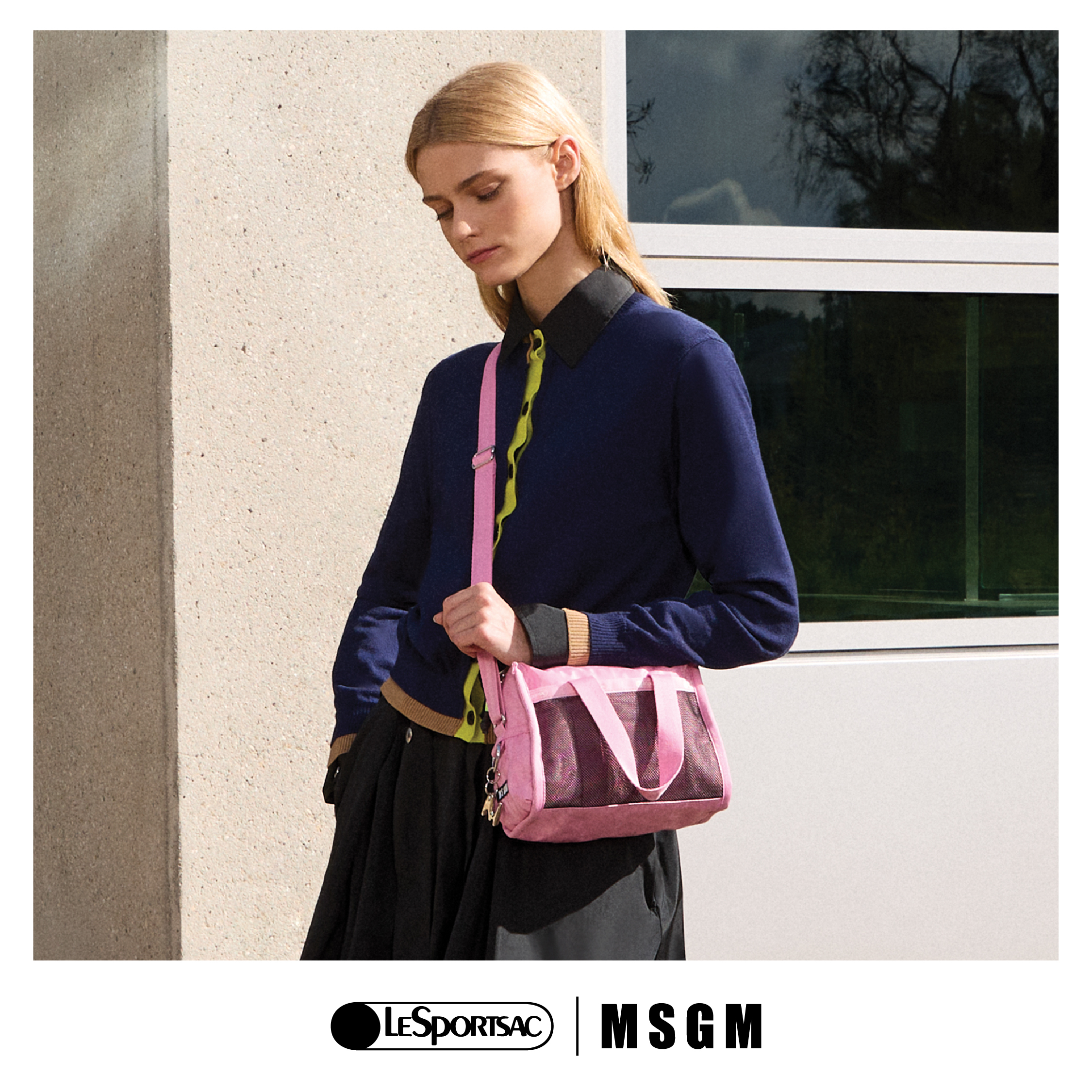 MSGM 寬底斜背手提兩用包 (METRO PINK JACQ)