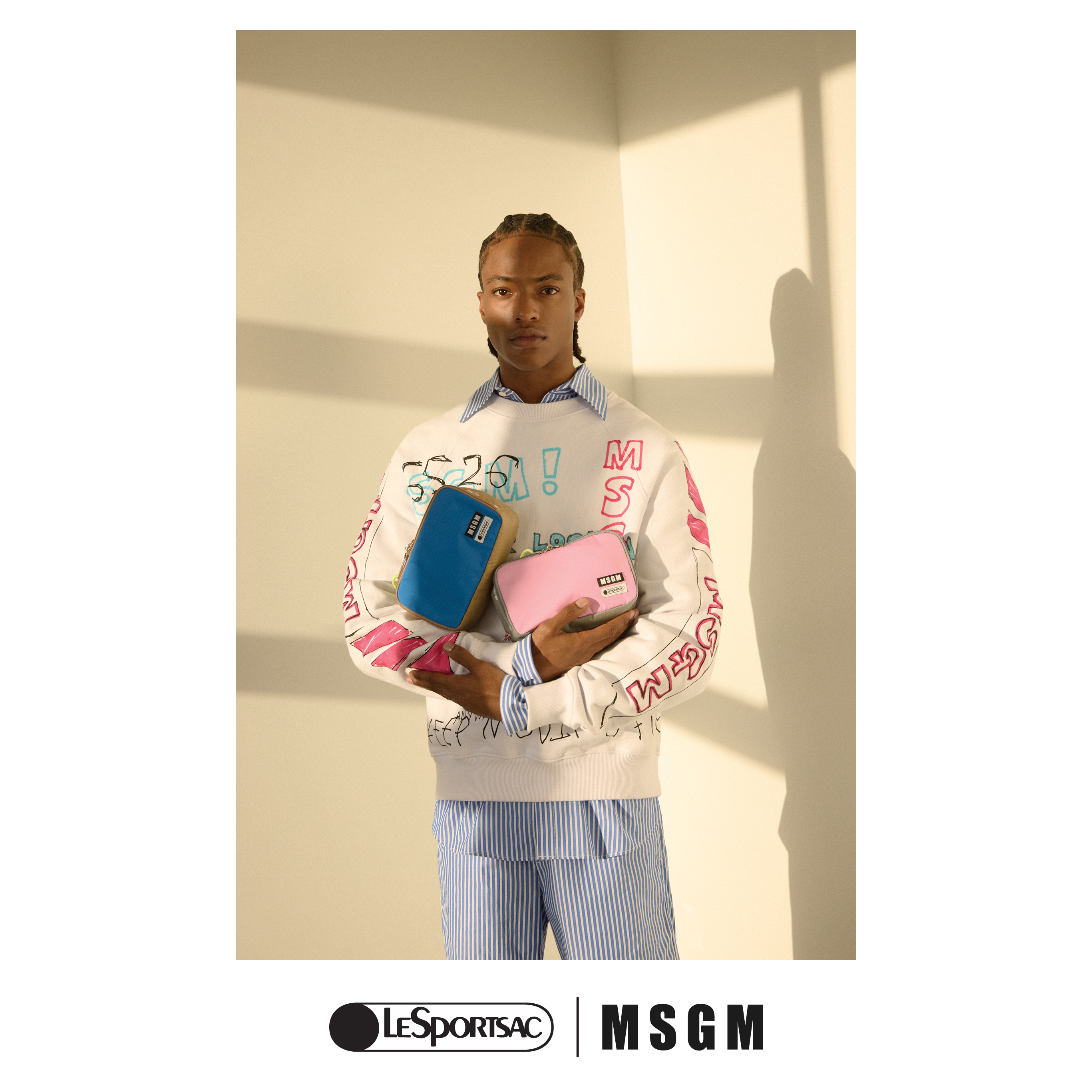 MSGM 中型拉鍊化妝袋 (COSM BLUE/KHAKI)