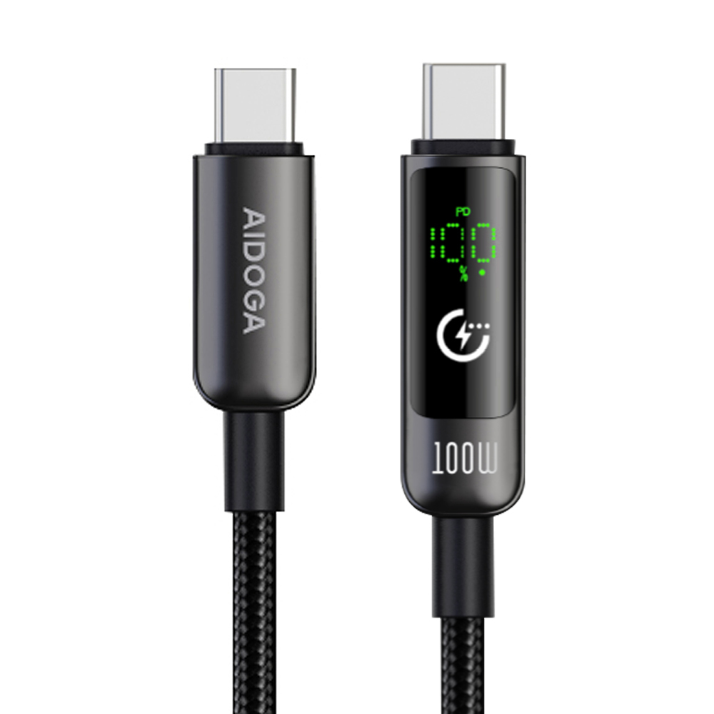 AIDOGA 艾迪伽 雙Type-C/PD充電線傳輸線快充線 電量顯示/智能斷電/補電/功率數顯 BatteryS系列 1.2M