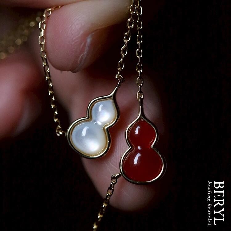 鴻運紅玉髓／金運白貝母 小葫蘆純銀項鍊