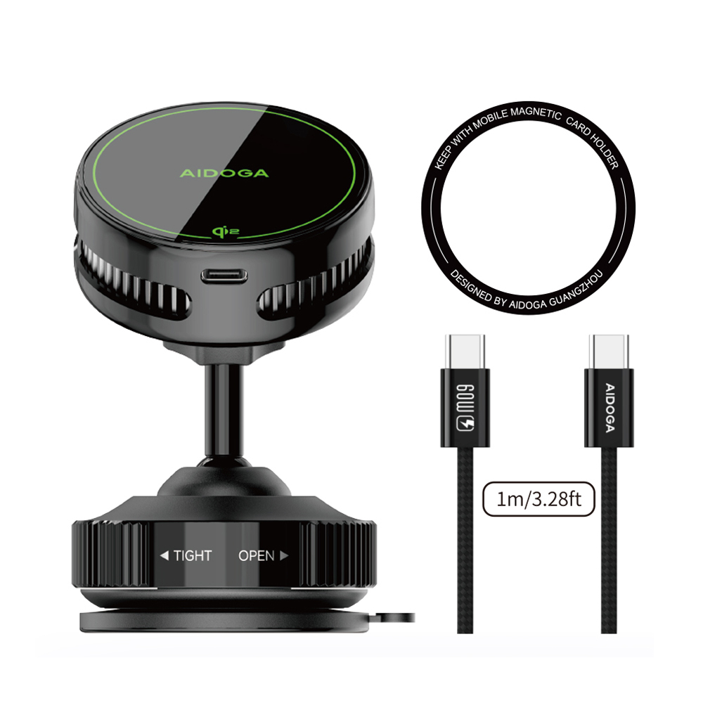 AIDOGA 艾迪伽 Qi2認證 製冷無線充電快充真空吸盤旋轉磁吸手機支架 15W LED 桌面/車用 iCEMag系列 MagSafe