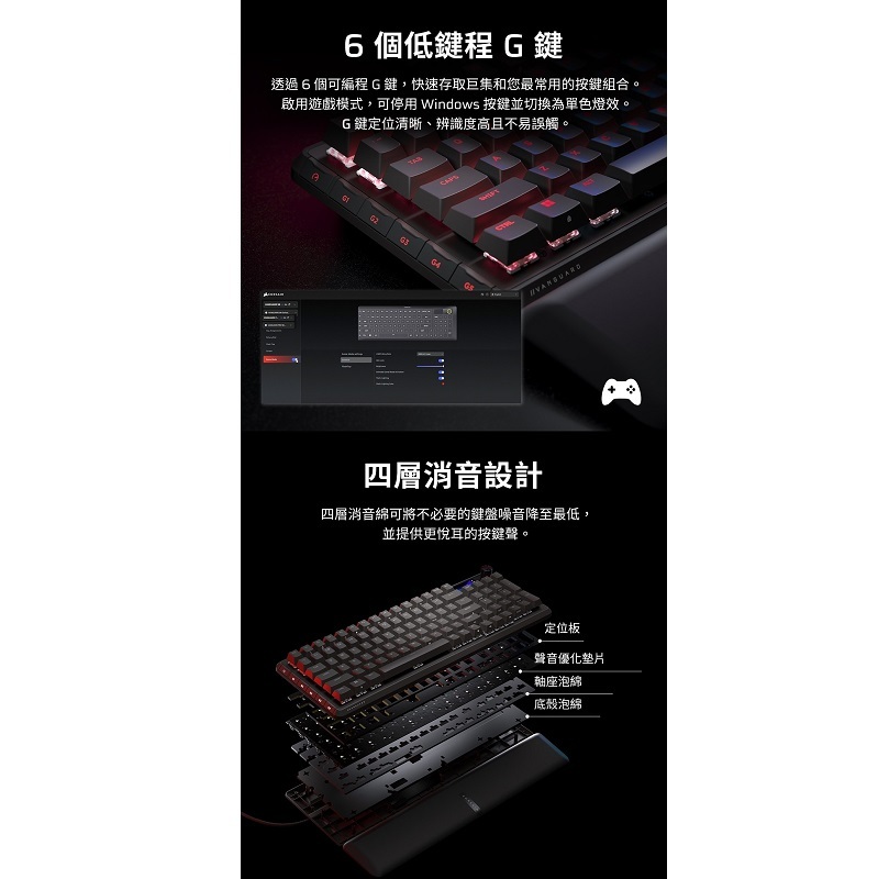 Corsair 海盜船 VANGUARD 先鋒者 Pro LCD 先鋒者 黑色磁軸電競鍵盤 中文/英文