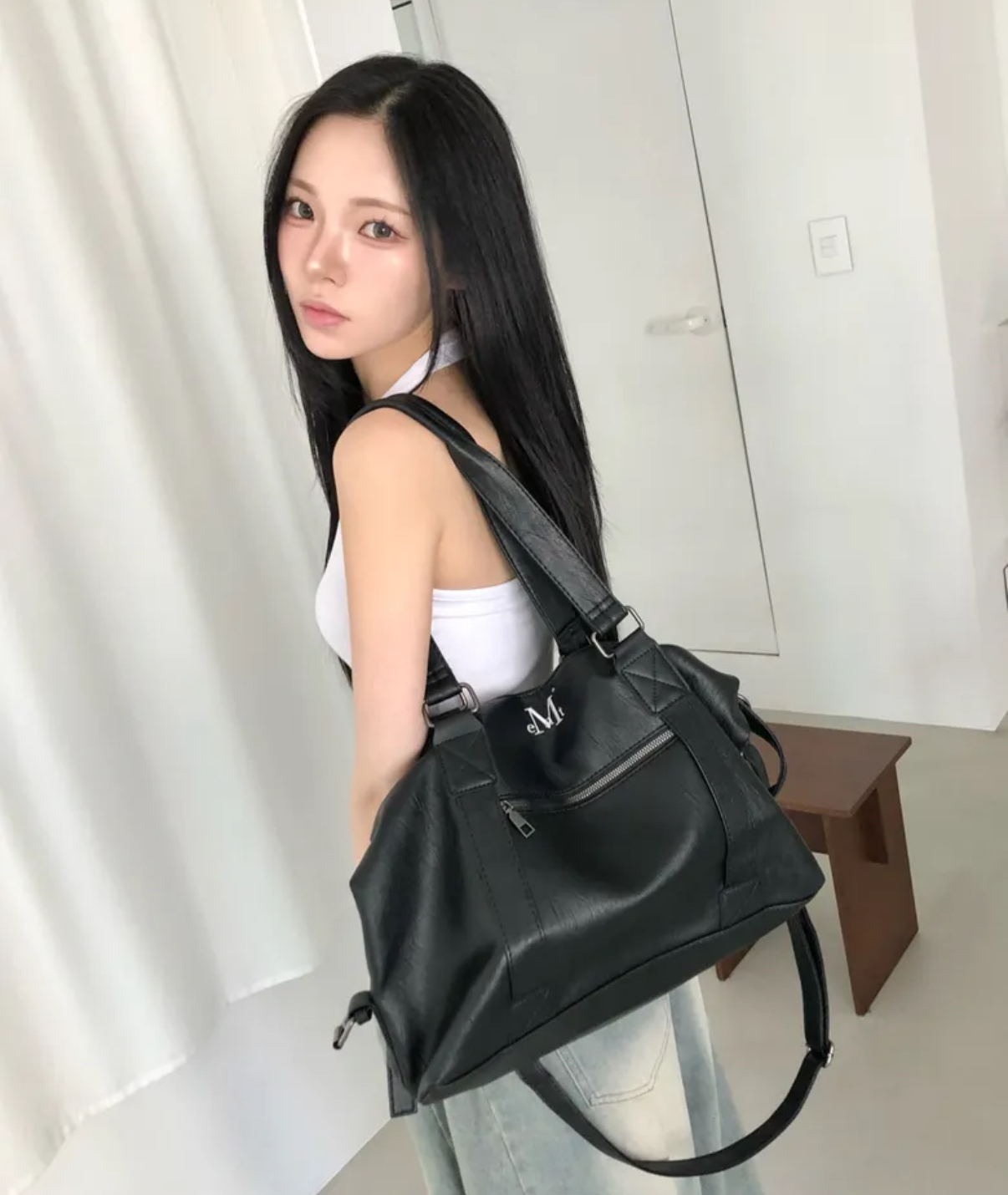 韓國🇰🇷連線 MUCENT 大容量旅行袋 肩背包 健身包 手提袋 黑色 簡約風 (任買兩件7-11免運)/預購