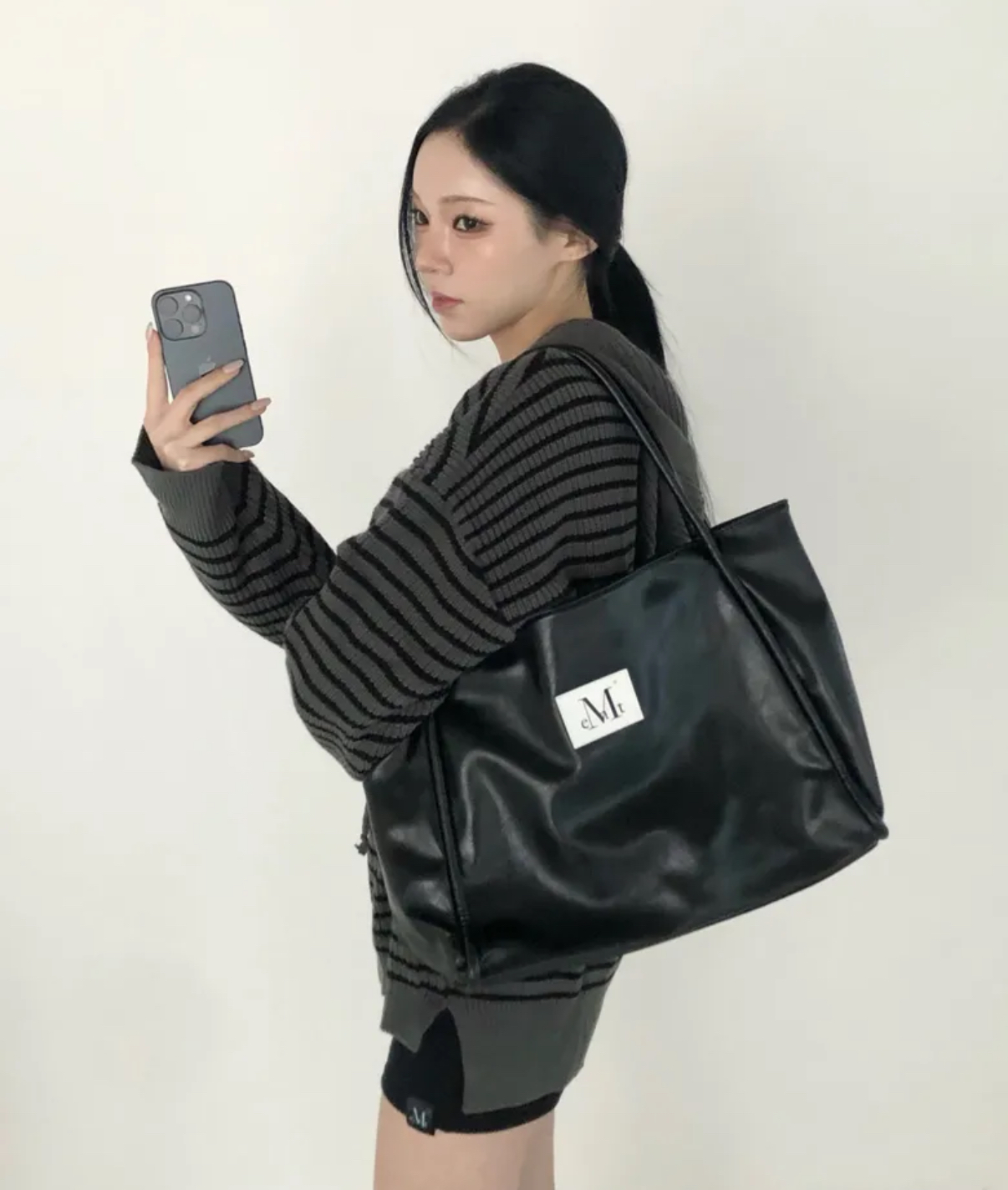 韓國🇰🇷連線 MUCENT 小標皮革托特包 肩背包 手提包 黑色 咖啡色(任買兩件7-11免運) /預購