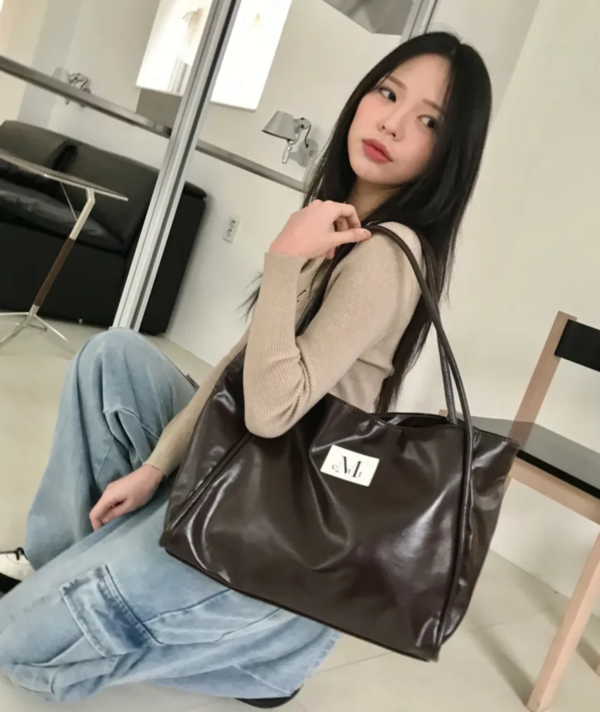 韓國🇰🇷連線 MUCENT 小標皮革托特包 肩背包 手提包 黑色 咖啡色(任買兩件7-11免運) /預購