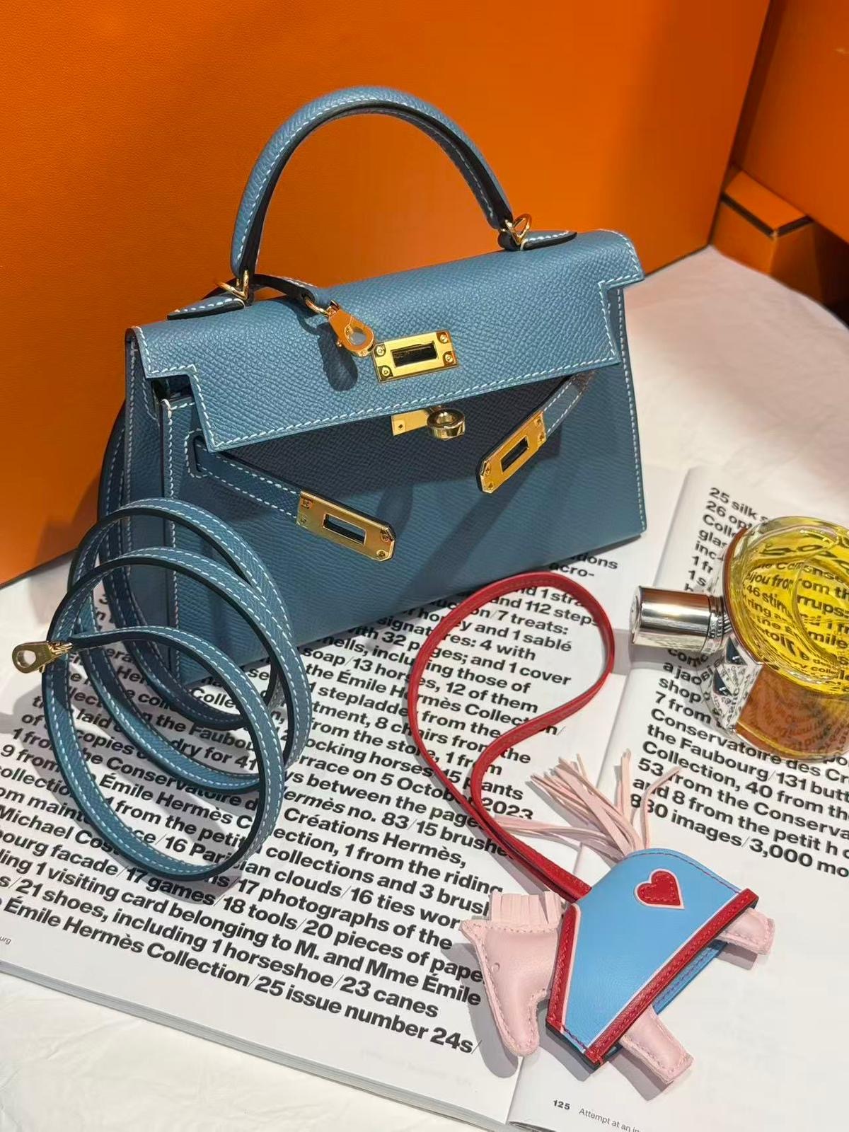 Kelly mini II D2 new blue jeans cc epsom K