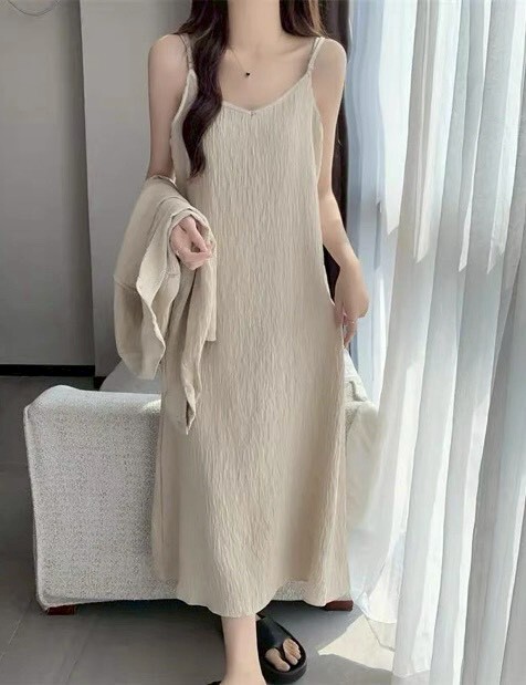 細肩可調整件皺皺背心長洋