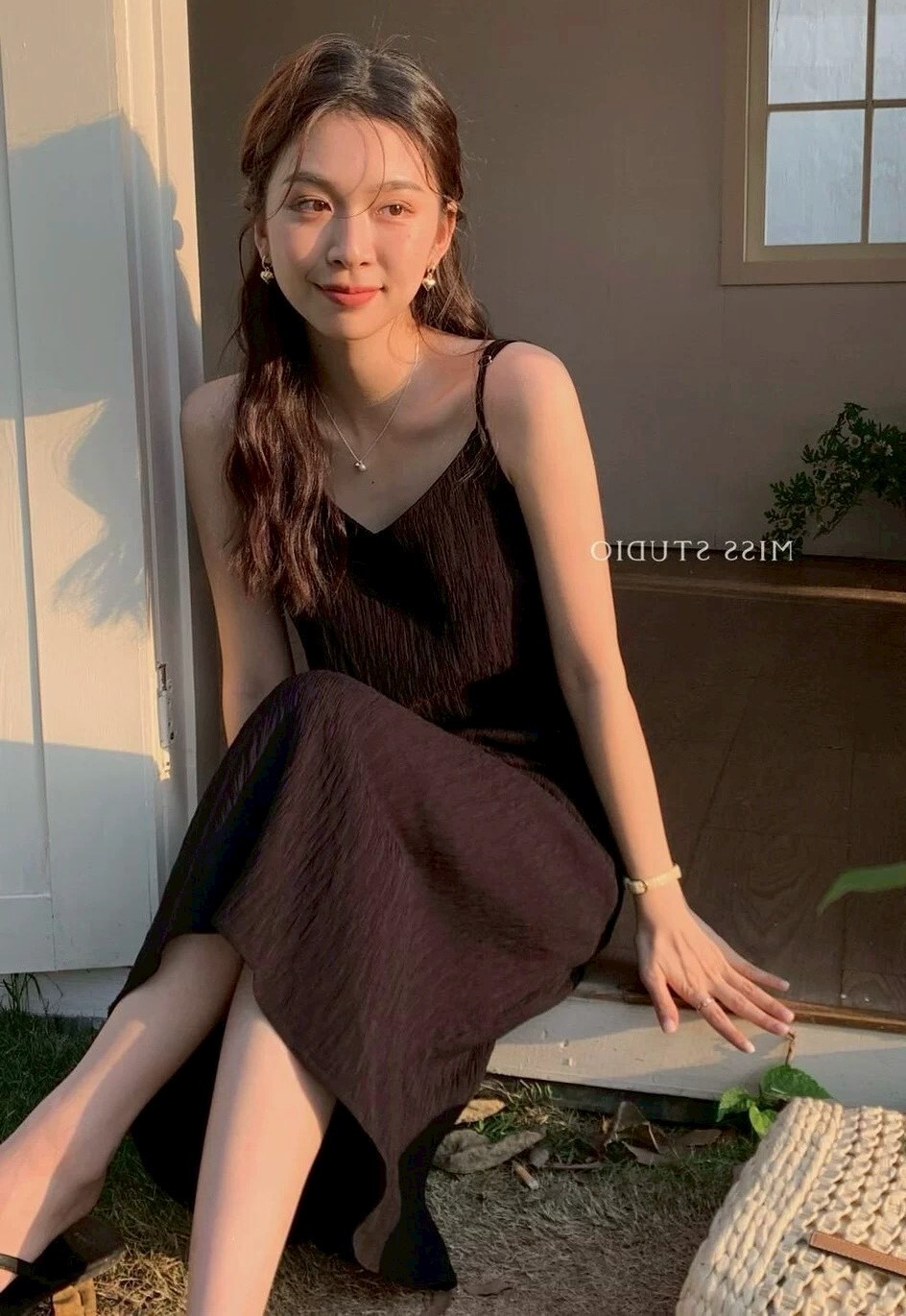 細肩可調整件皺皺背心長洋