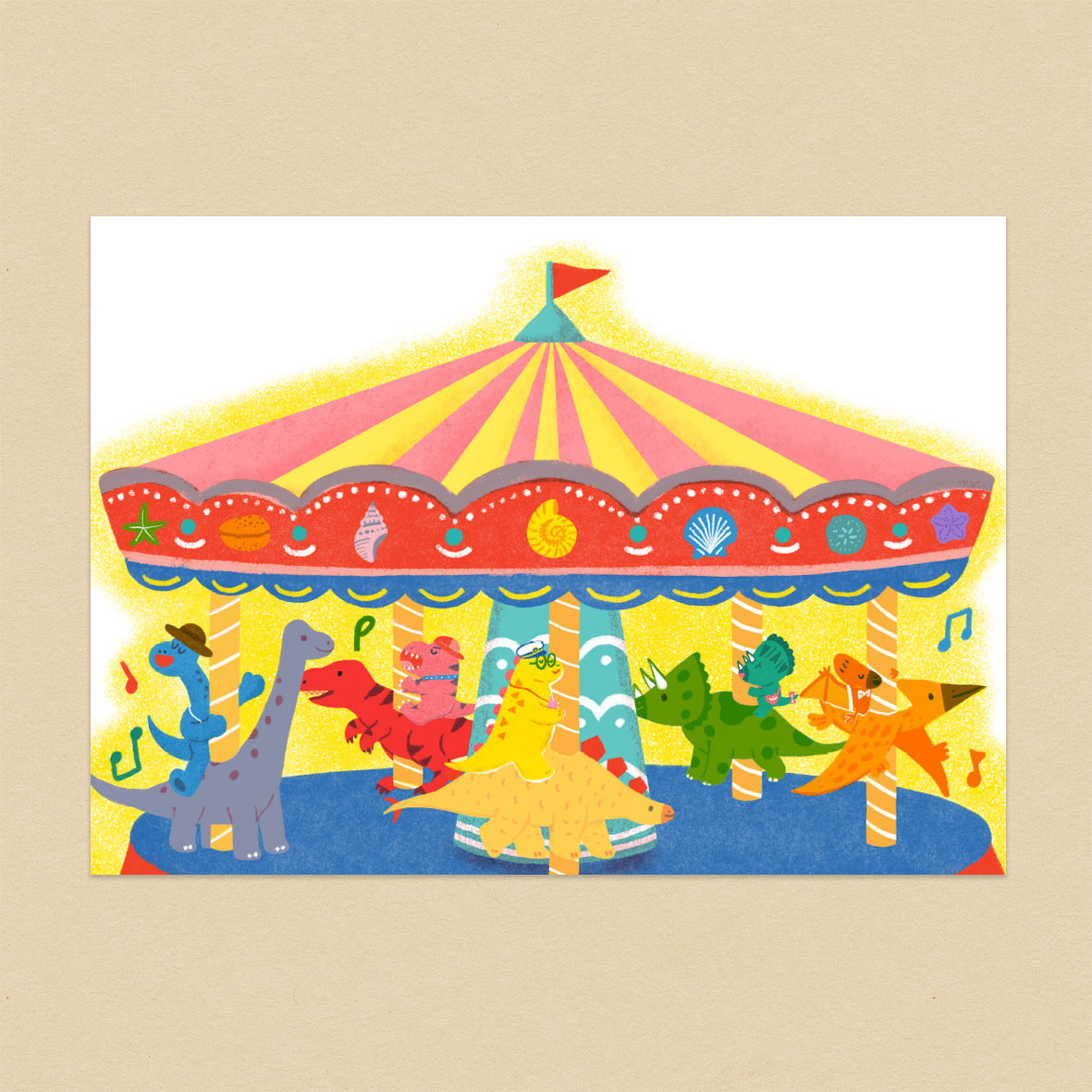 旋轉木馬上的小恐龍們/A6明信片