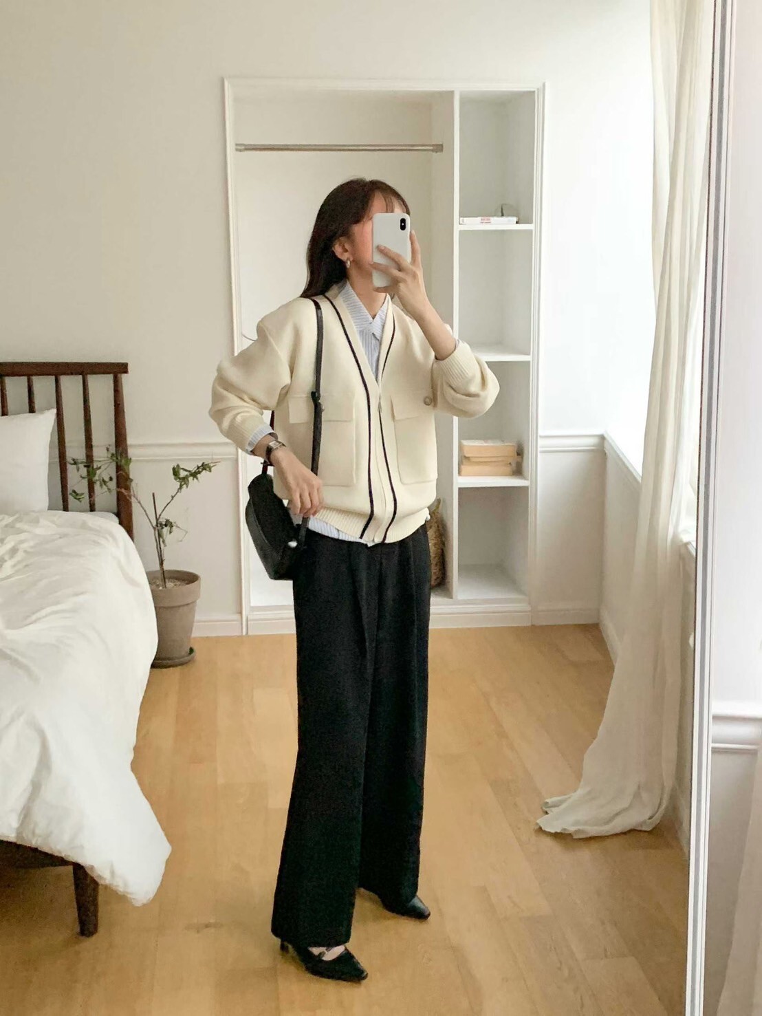 配色線條翻蓋雙口袋排釦V領外套 / 3色