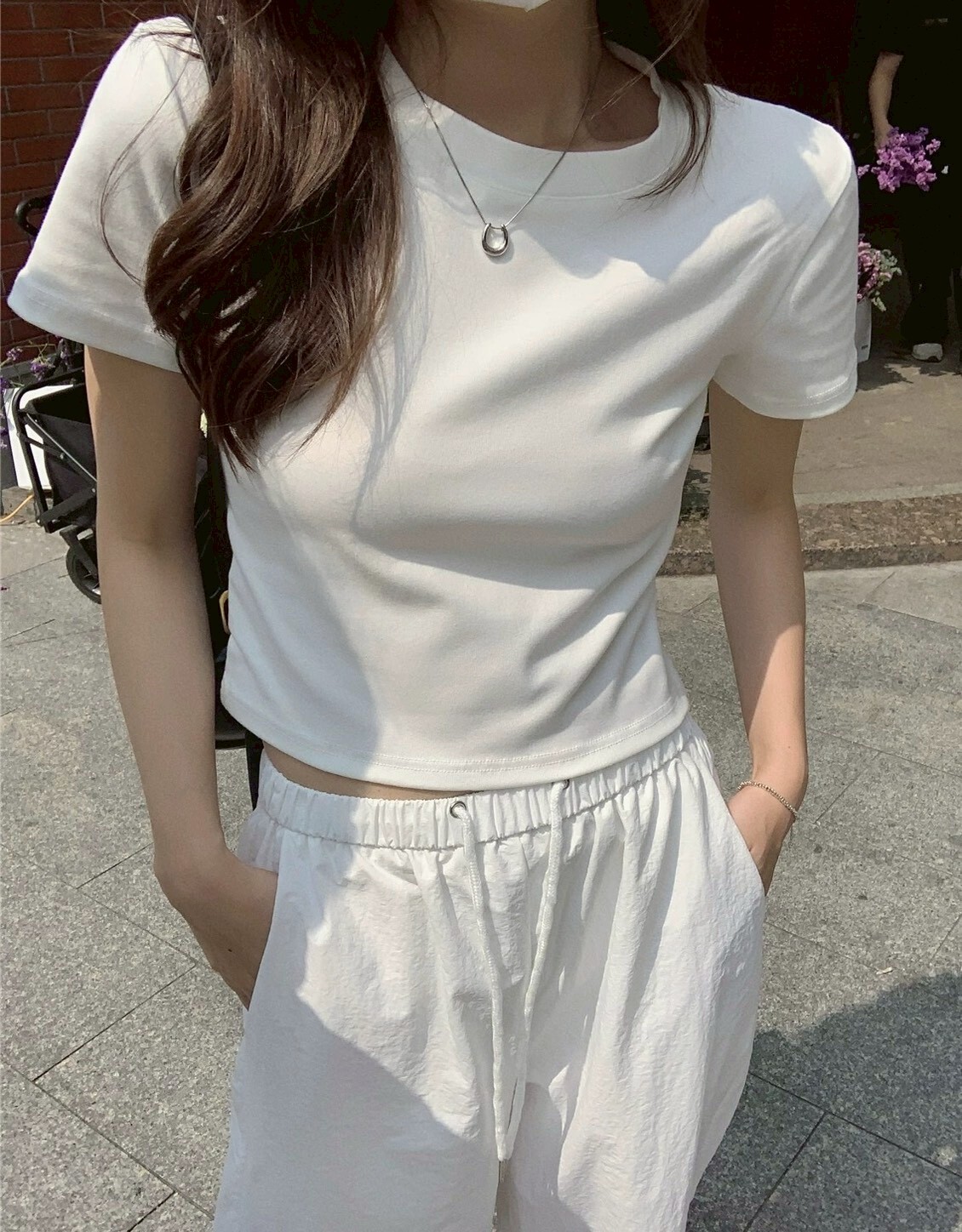 圓領合身短版棉質上衣