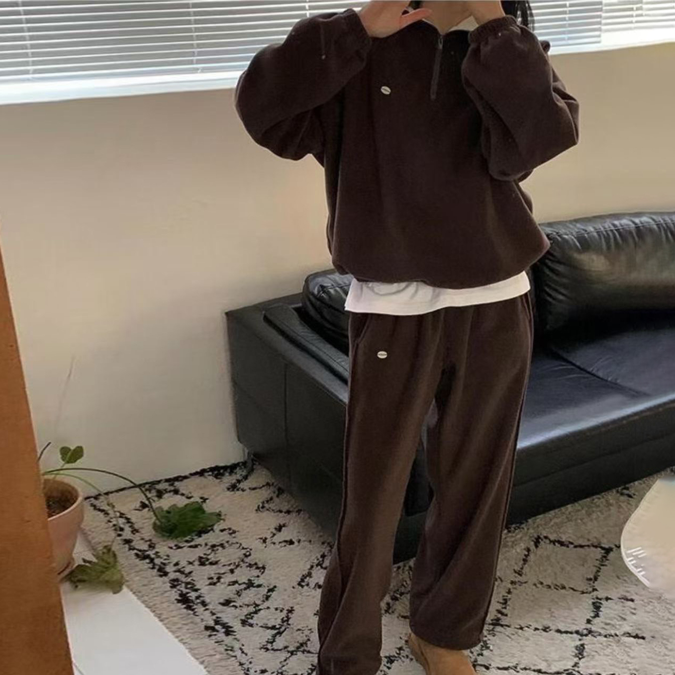 小圓牌翻領拉鍊縮腰衛衣+長褲SET / 2色