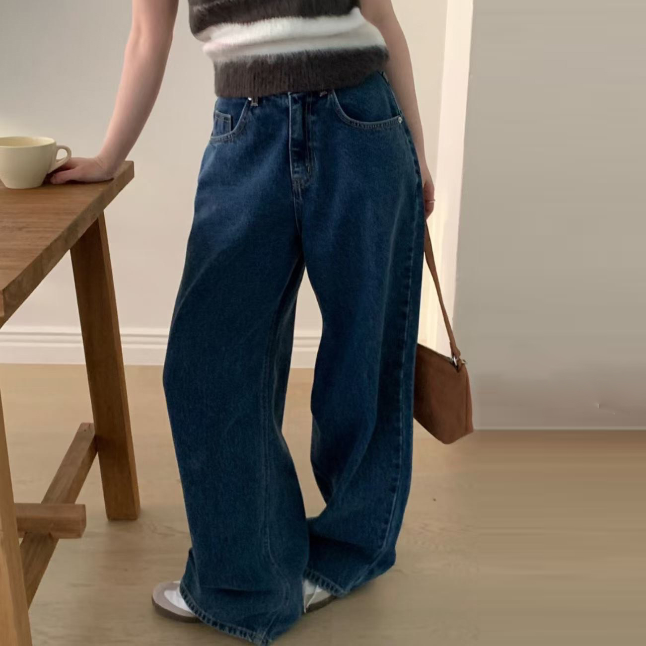 原單深藍色系落地彎刀牛仔褲-S-L