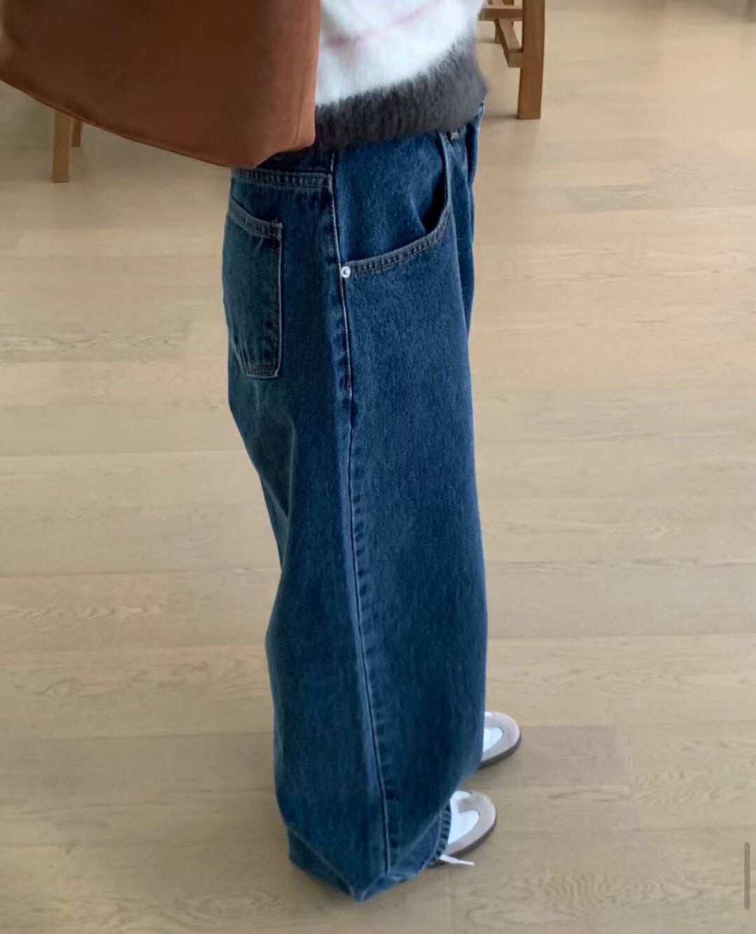 原單深藍色系落地彎刀牛仔褲-S-L