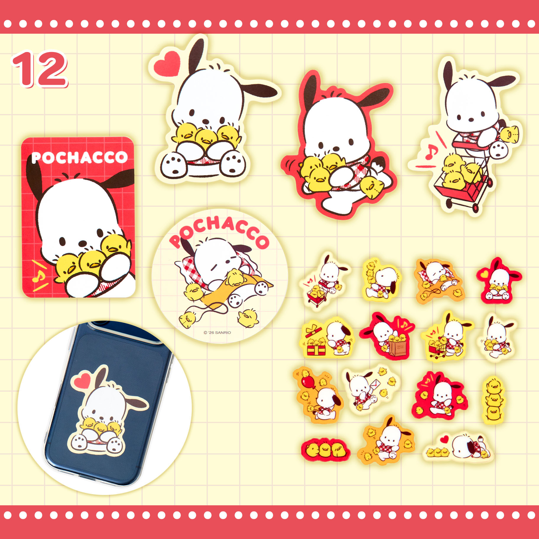 日本 Sanrio Pochacco PC狗 35周年 紅色格子系列 - 貼紙套裝 (25入)