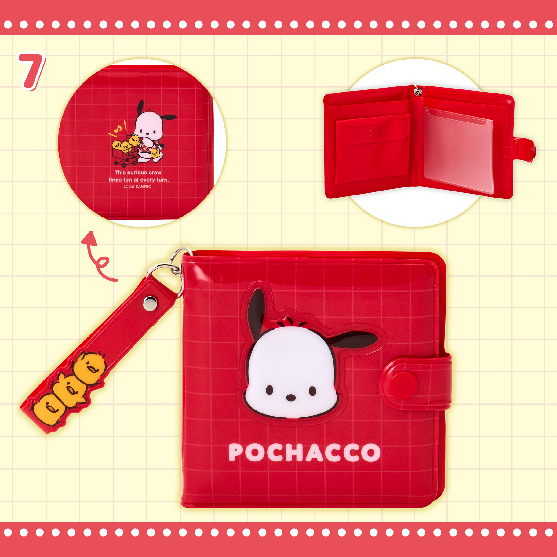 日本 Sanrio Pochacco PC狗 35周年 紅色格子系列 - 膠銀包