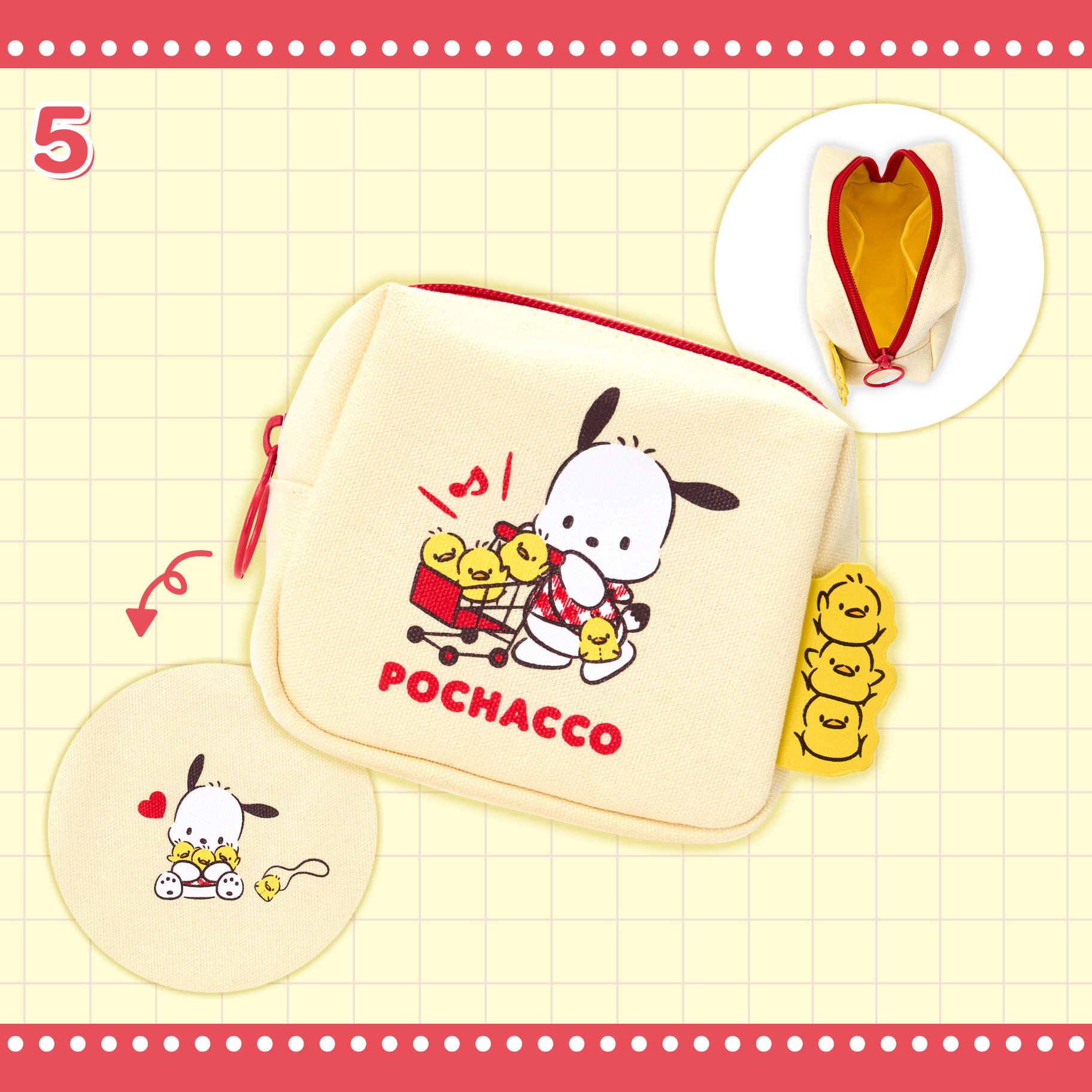 日本 Sanrio Pochacco PC狗 35周年 紅色格子系列 - 化妝袋