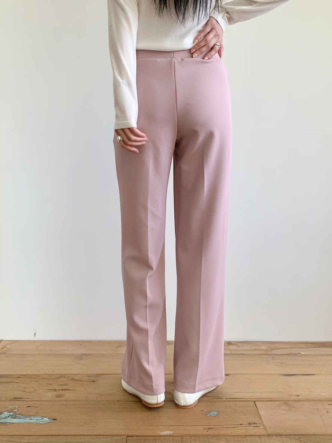 多色系彈力腰圍打褶直筒褲-S-L / 4色