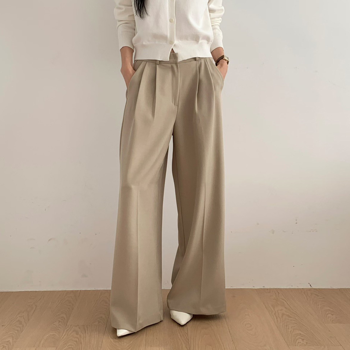 帥氣感打褶造型直筒西裝褲長褲-S-L / 3色