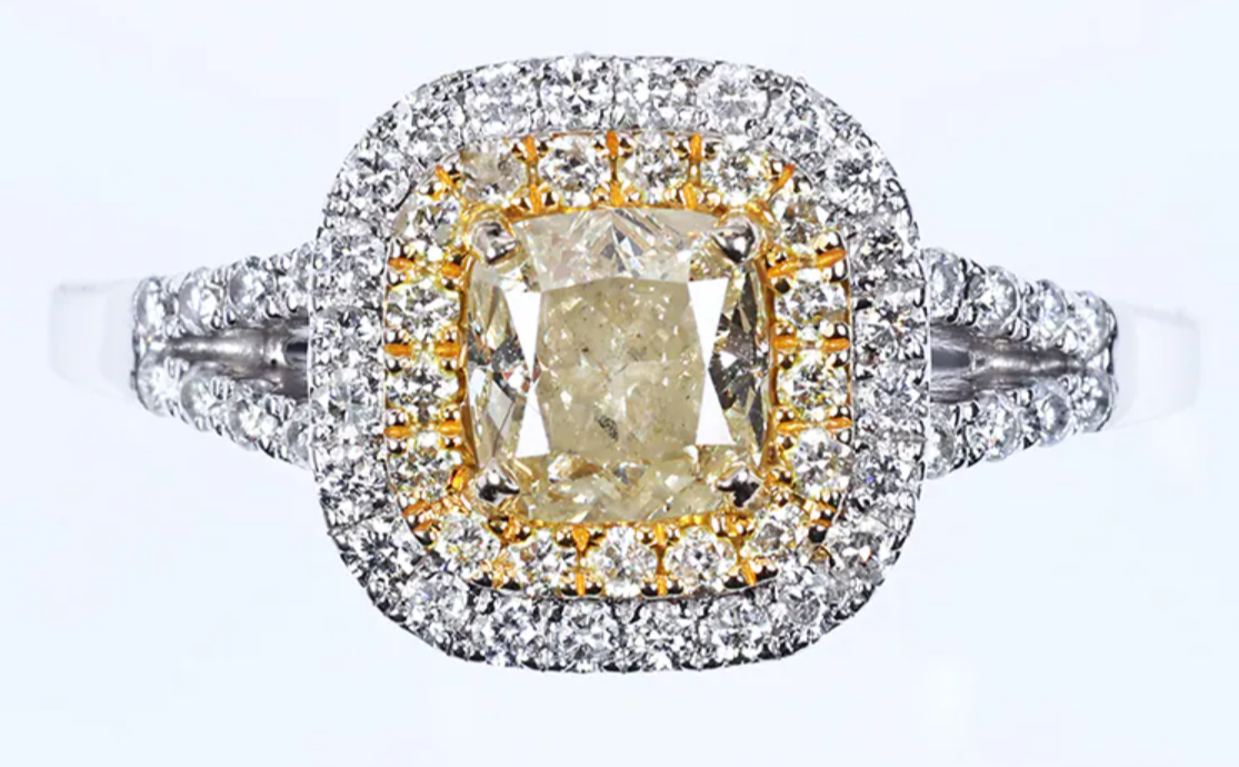 黃彩鑽 鑲碎鑽 戒指