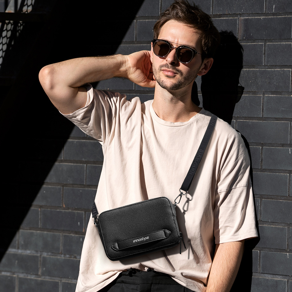 innostyle LuxLeather系列 經典荔枝紋皮革 側背包 斜背包 包包 休閒包 小包 可拆卸背帶