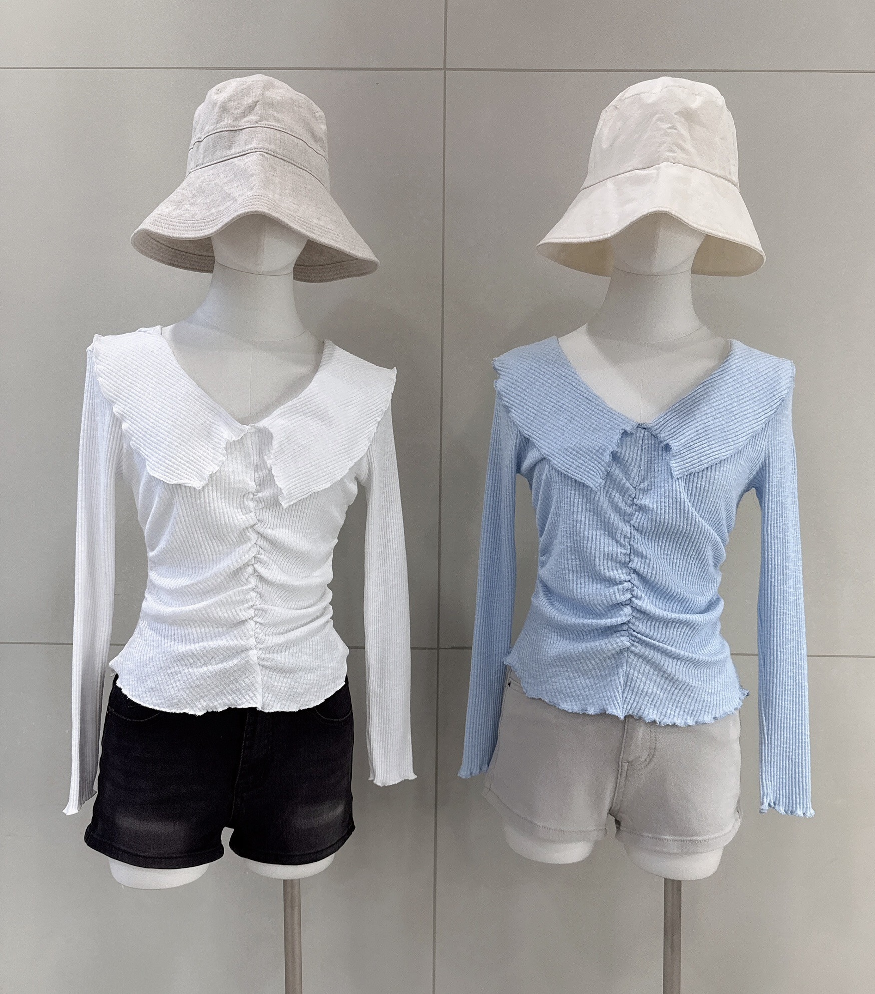 領反摺抓皺坑紋上衣