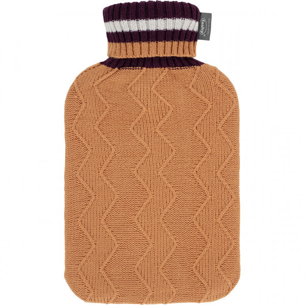 FASHY Hot Water Bottle knitted cover with turtle-neck 2.0L (Beige)