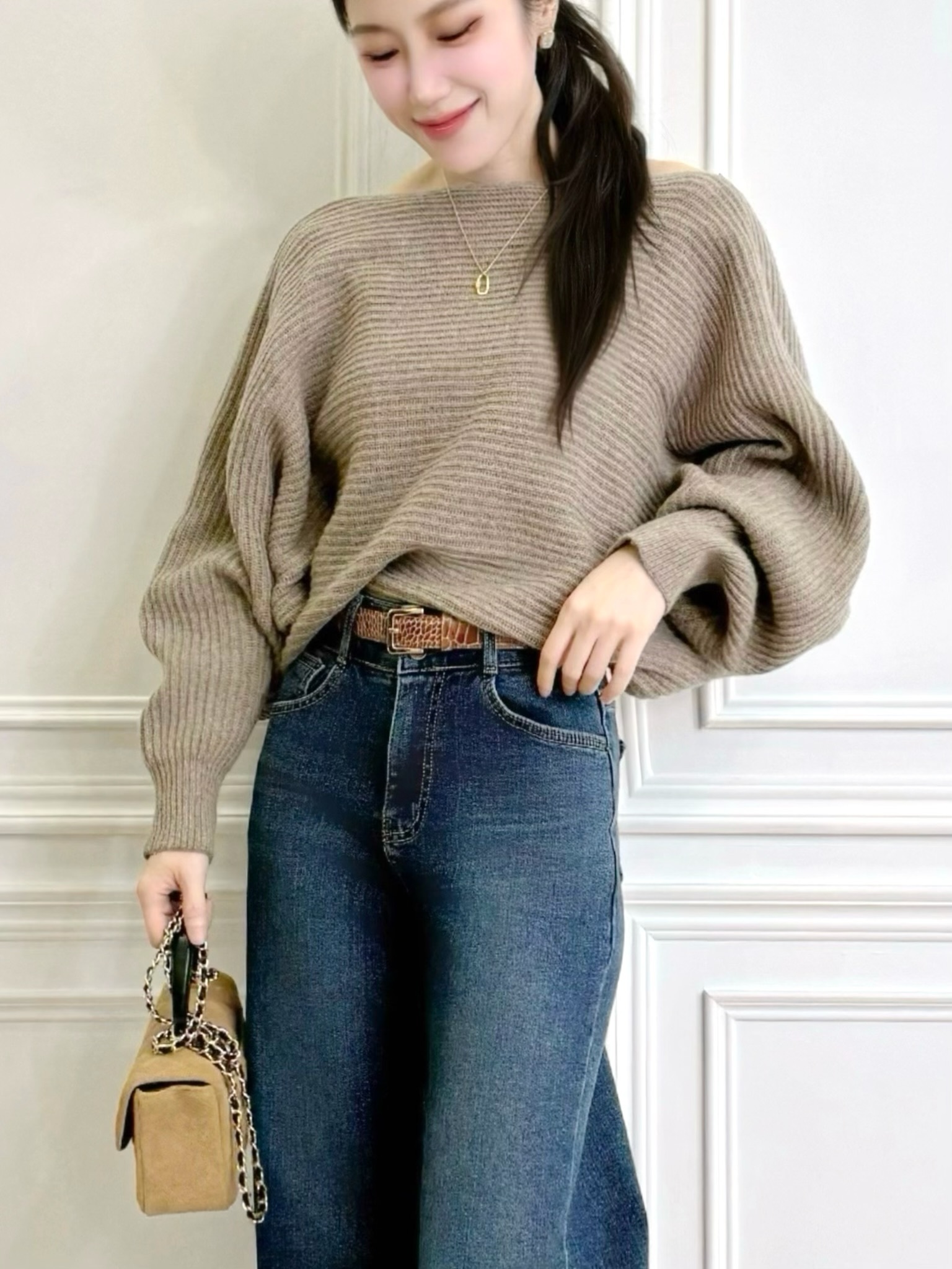 扭結飛鼠袖針織上衣