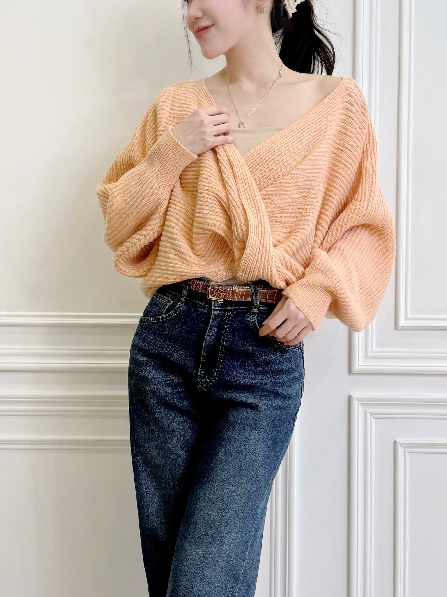 扭結飛鼠袖針織上衣