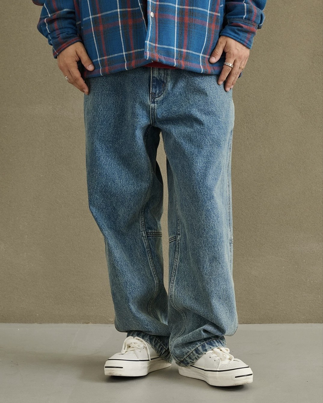 #預購 Broshood 26SS 日系寬鬆 休閒復古 水洗做舊 拼接工裝 牛仔微錐長褲