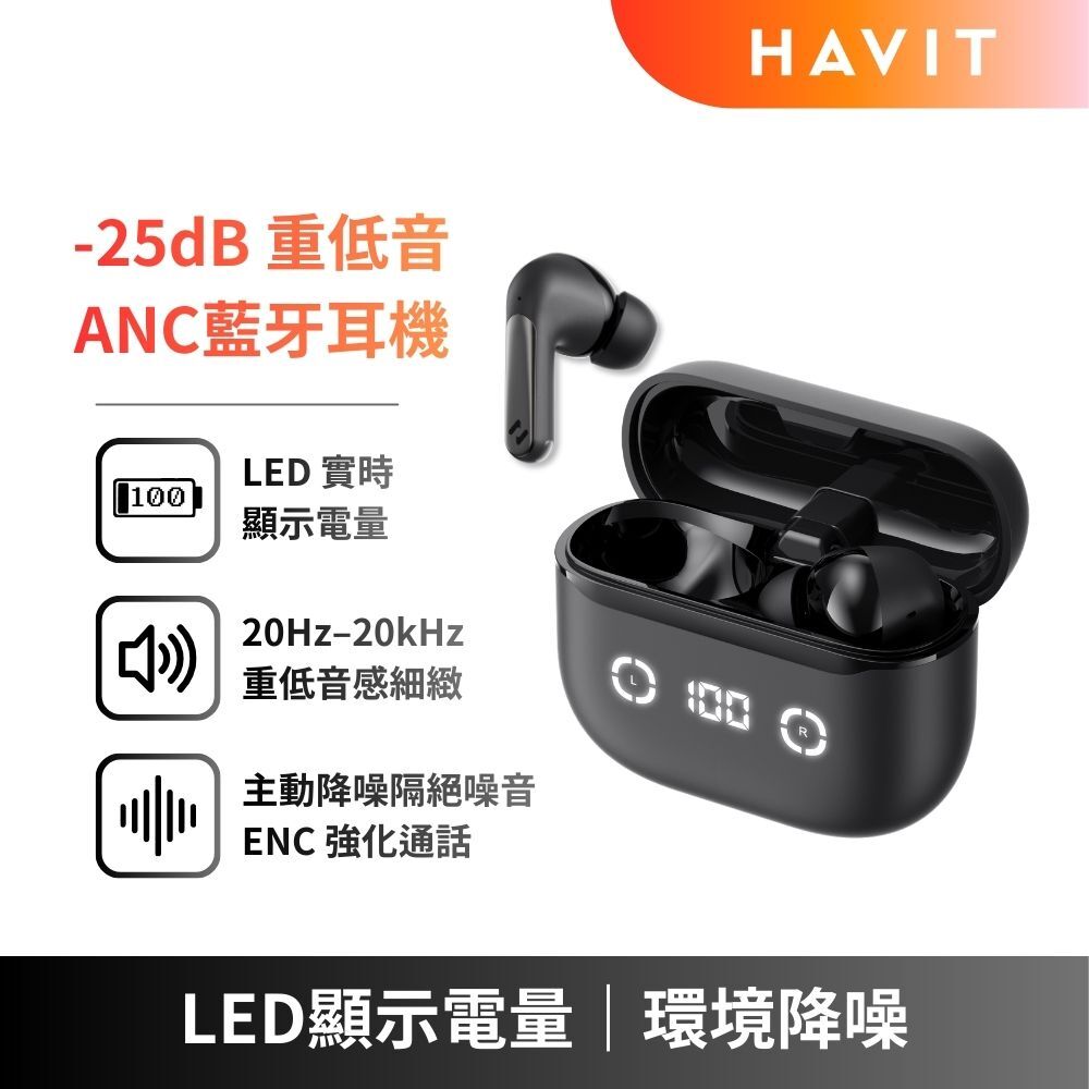 【HAVIT】TW984 -25dB 重低音ANC藍牙耳機 (LED顯示｜官方APP支援)