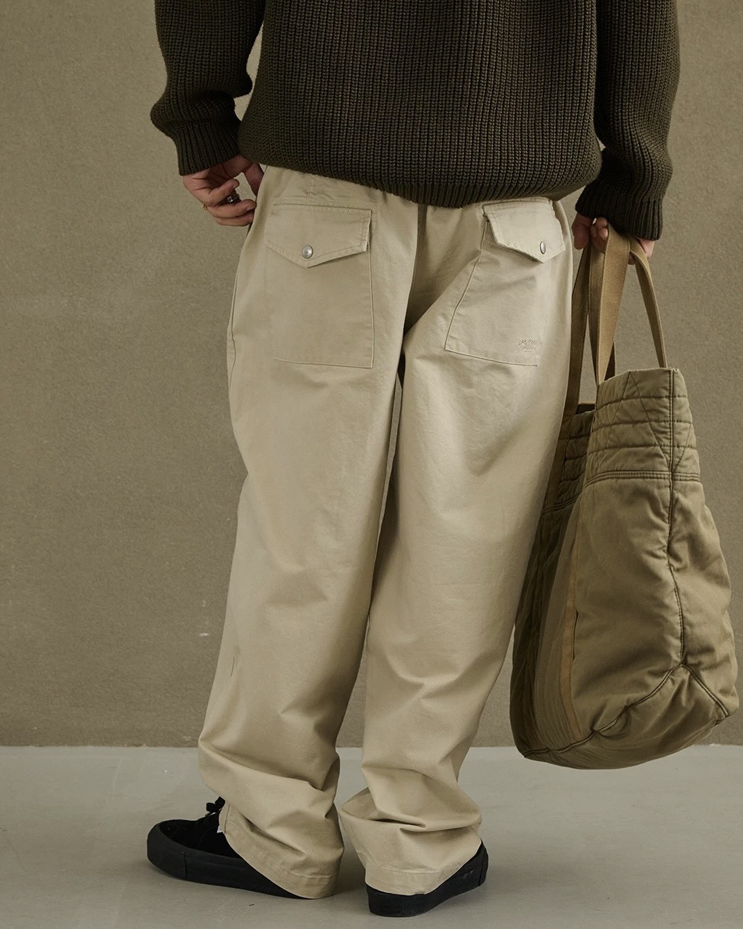 #預購 Broshood 26SS 日系寬鬆 輕水洗 半腰橡筋 基礎純色百搭 微錐休閒長褲 兩色