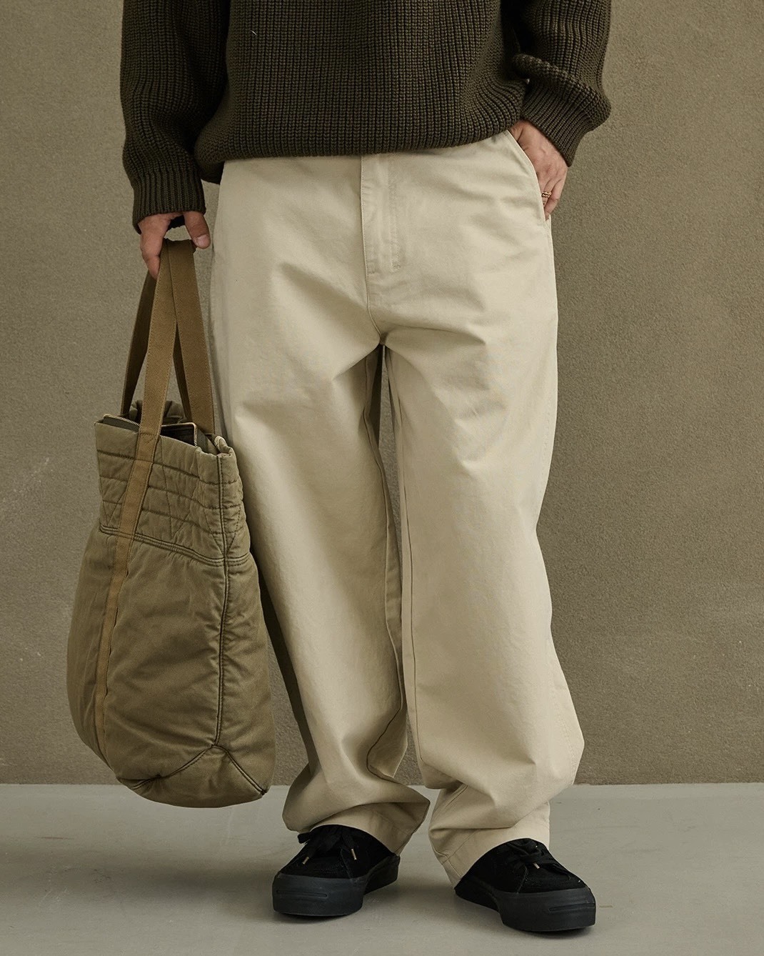 #預購 Broshood 26SS 日系寬鬆 輕水洗 半腰橡筋 基礎純色百搭 微錐休閒長褲 兩色