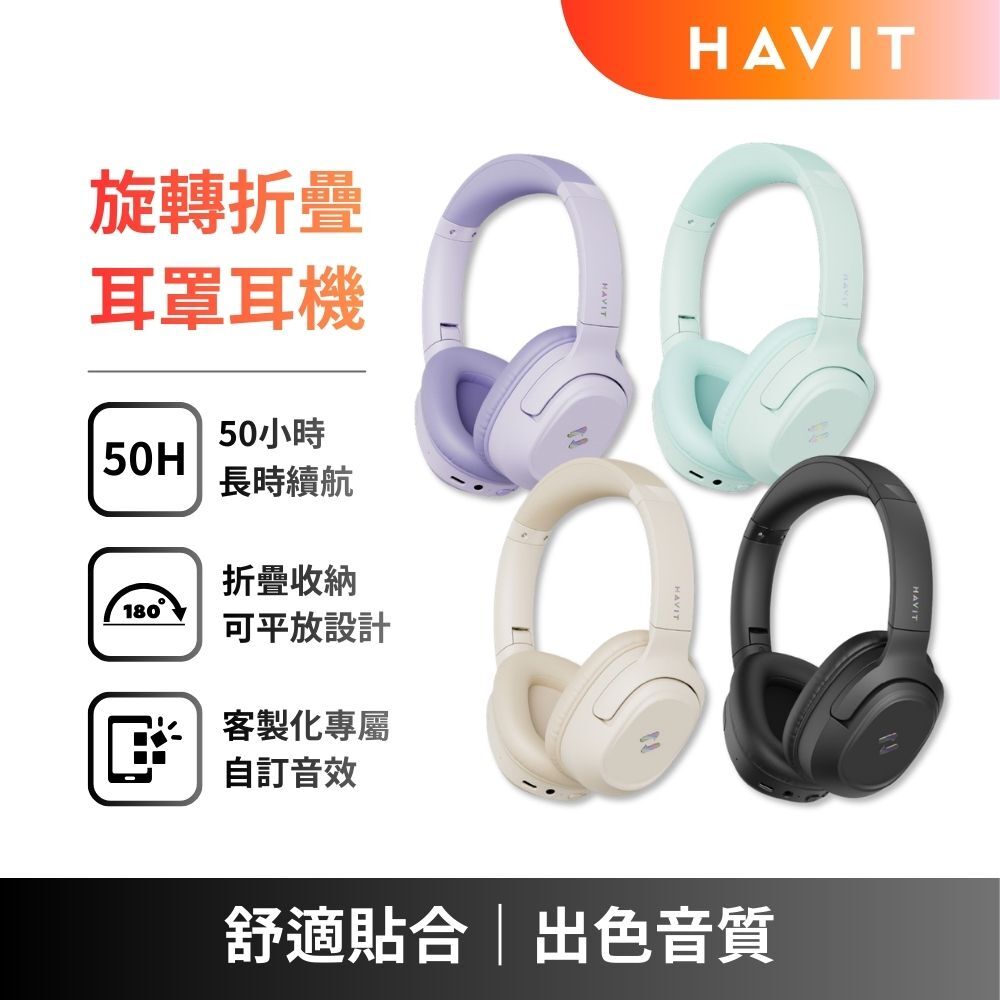 【HAVIT】H612BT PRO 旋轉折疊180度耳罩式耳機
