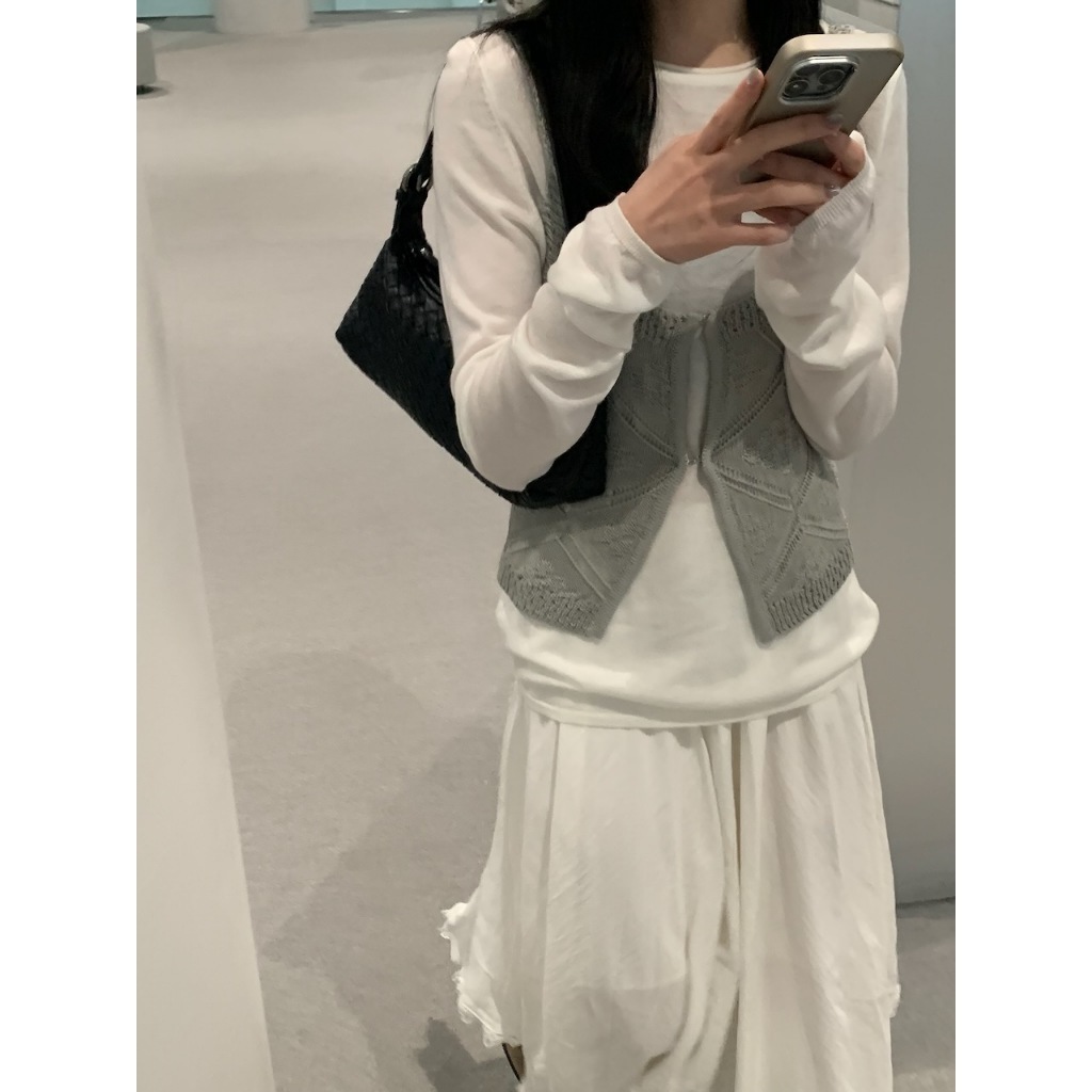 A01 春色透膚上衣+壓紋背心套裝 #9865