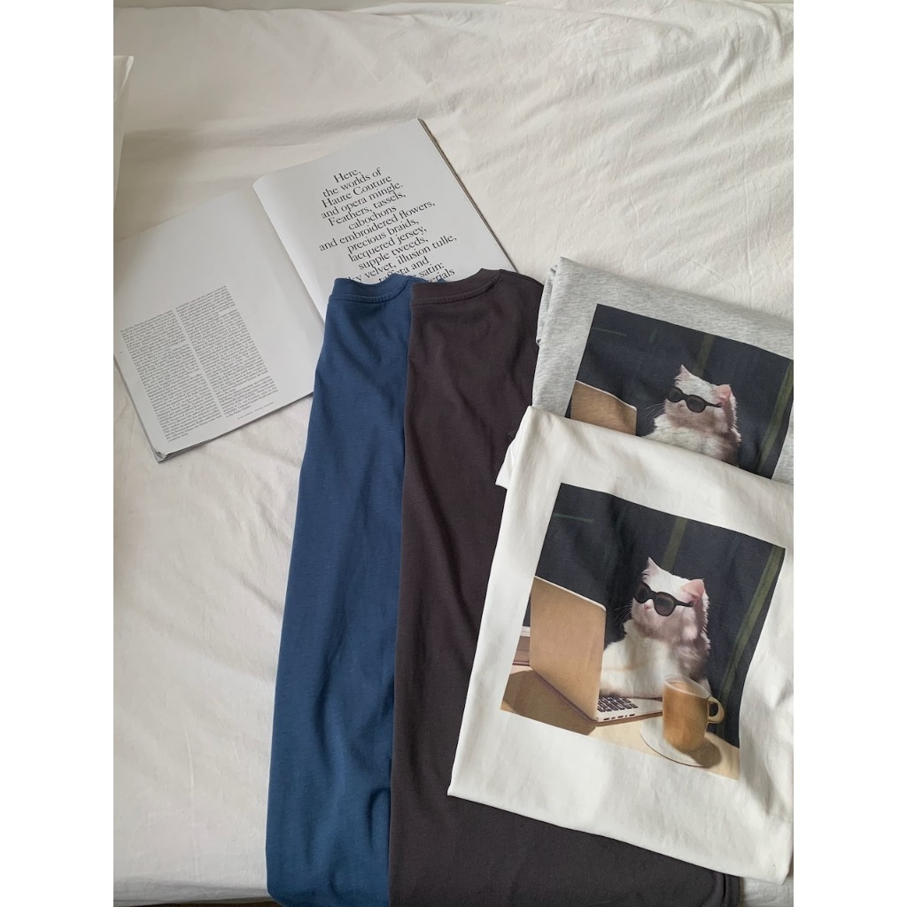 A02 工作中酷貓印花寬版T #9868