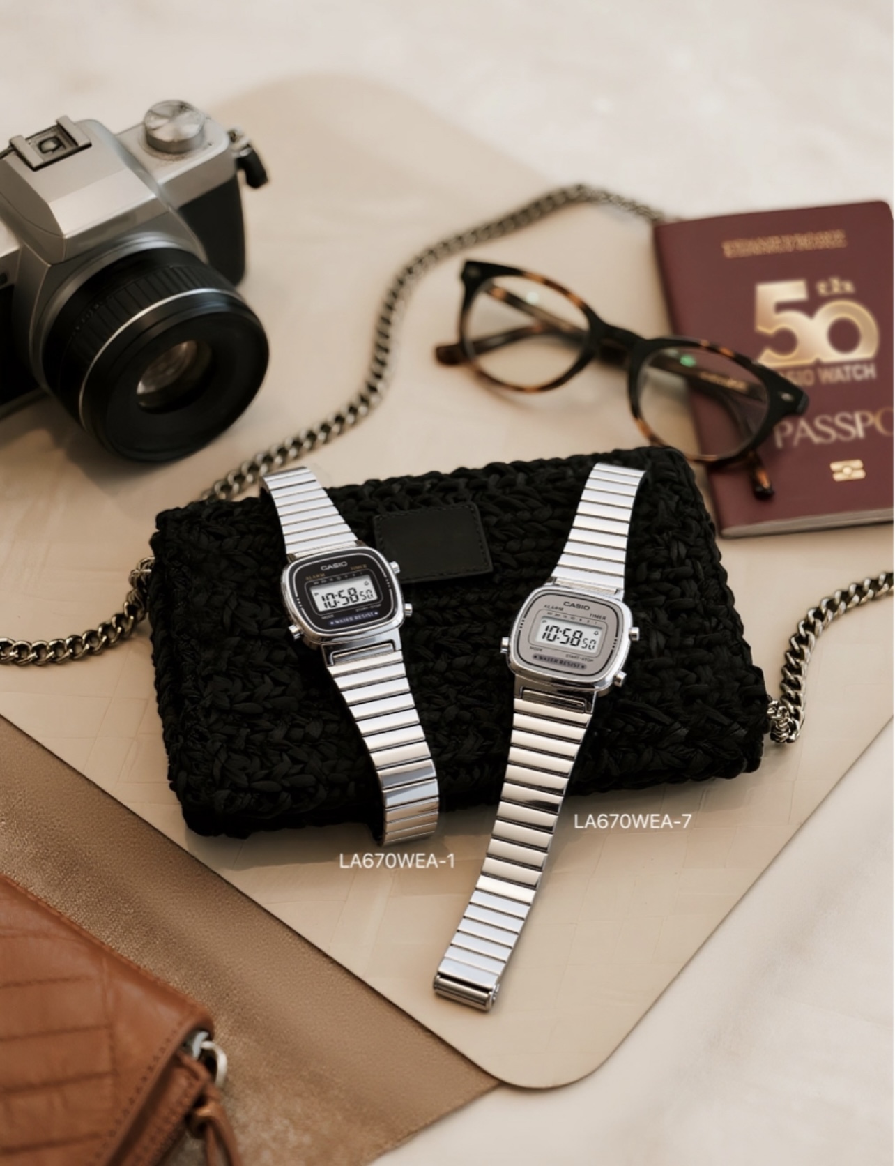 代購-CASIO卡西歐 YOUTH系列-金屬小方塊 經典方塊復古小銀塊液晶顯示 石英機芯 不鏽鋼錶帶 女錶 LA670WA