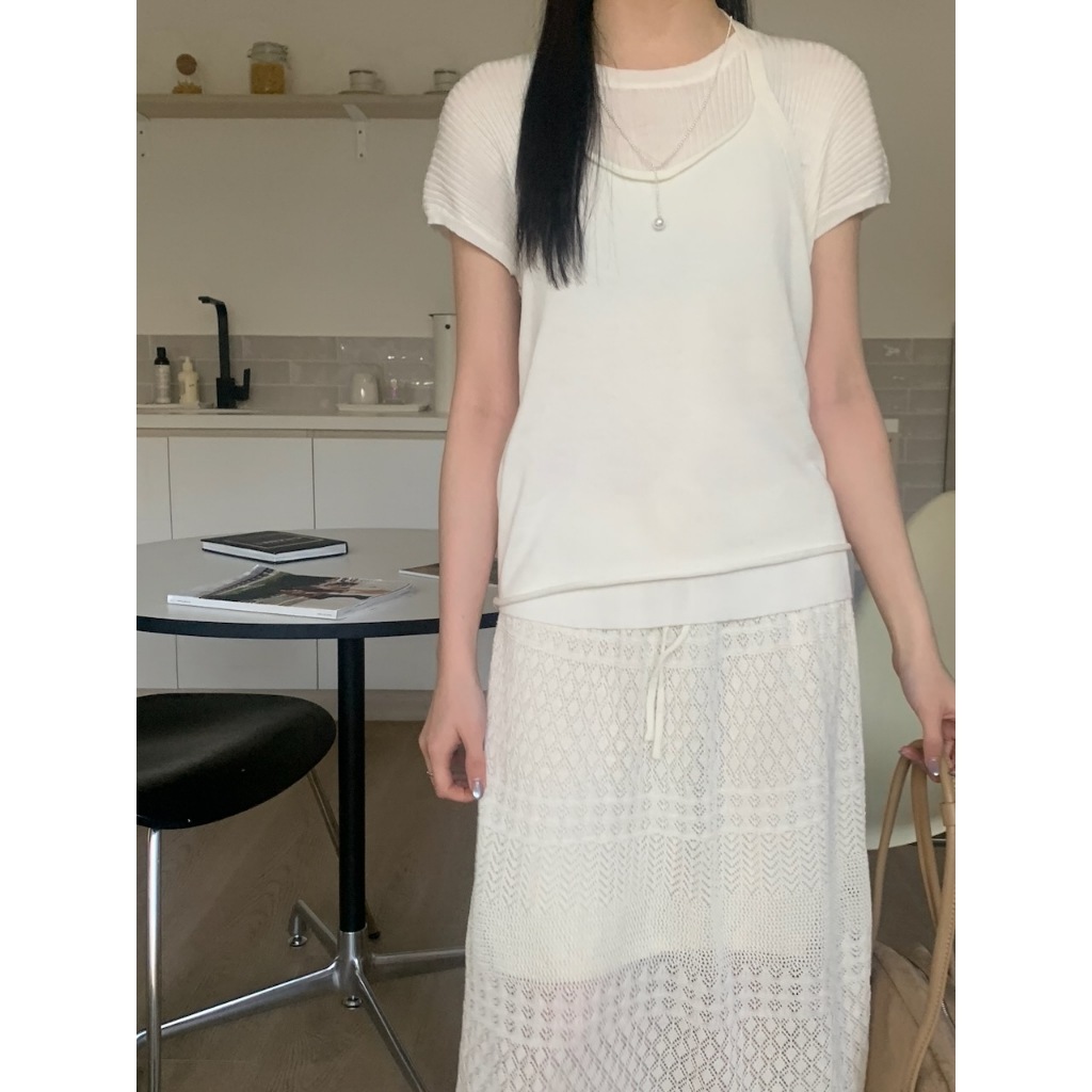 SALE❤️‍🔥【imfine】氣質坑條針織上衣+繞脖背心套裝 #9875