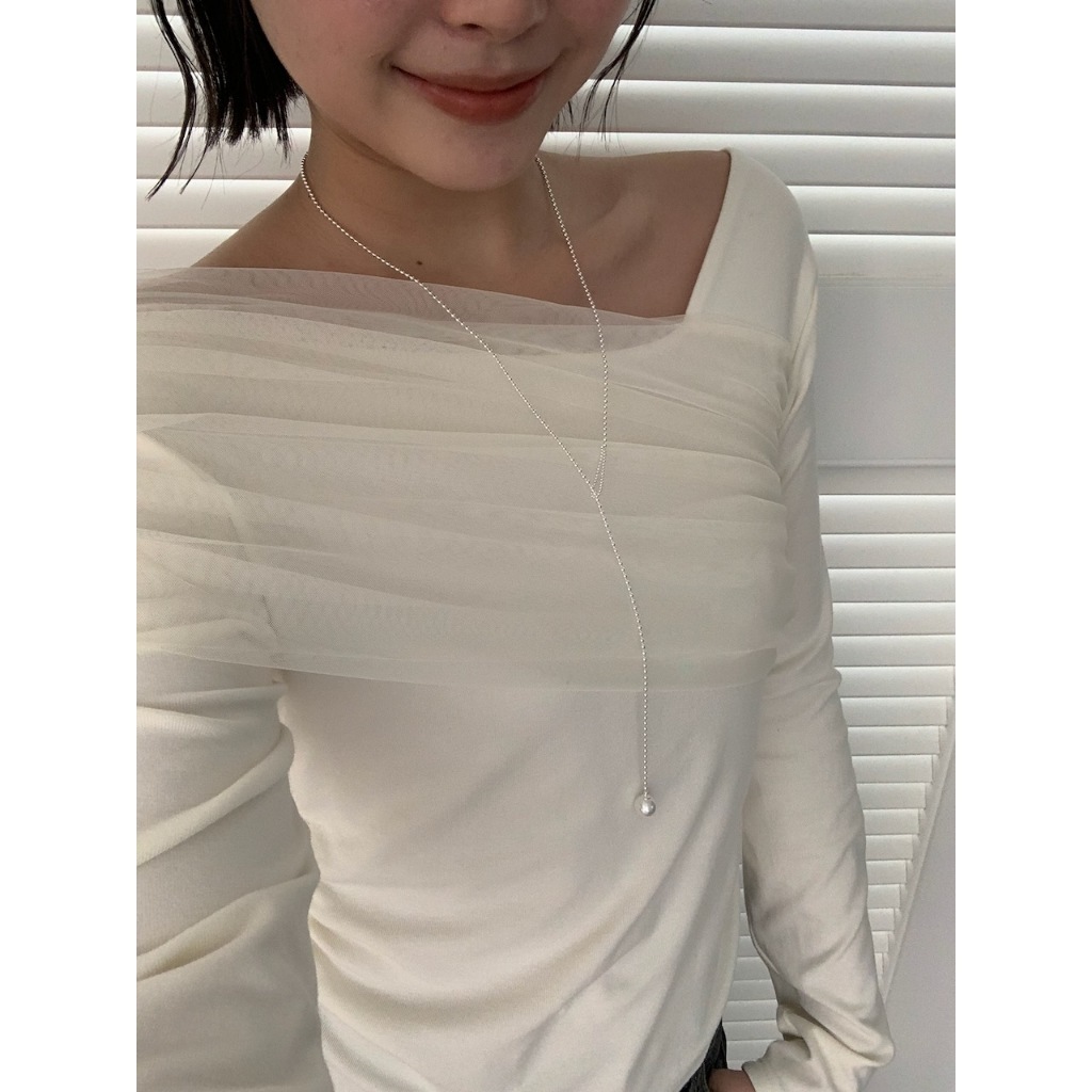 A07 設計款蕾絲披肩感上衣 #9876