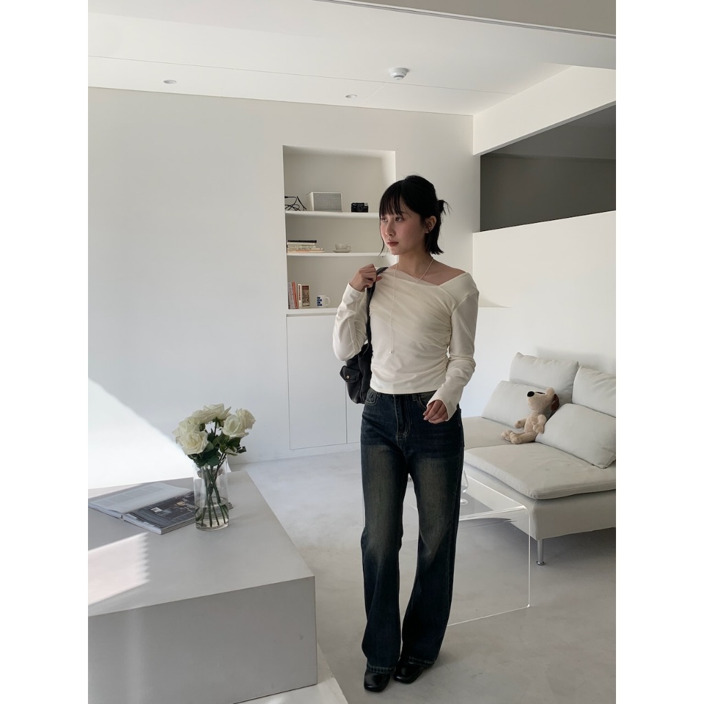 A07 設計款蕾絲披肩感上衣 #9876