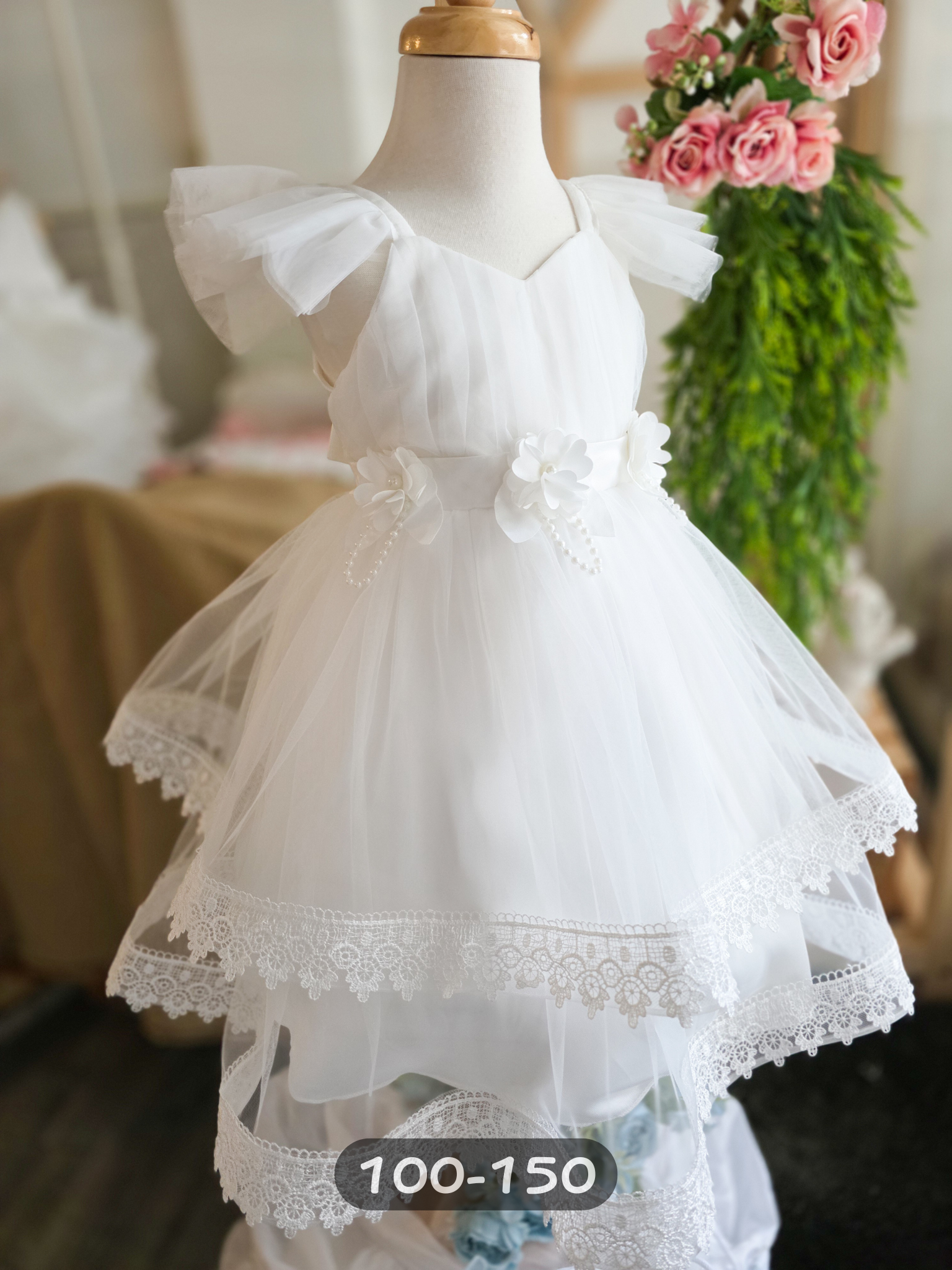 腰間花舞紗 拖尾洋裝/小禮服