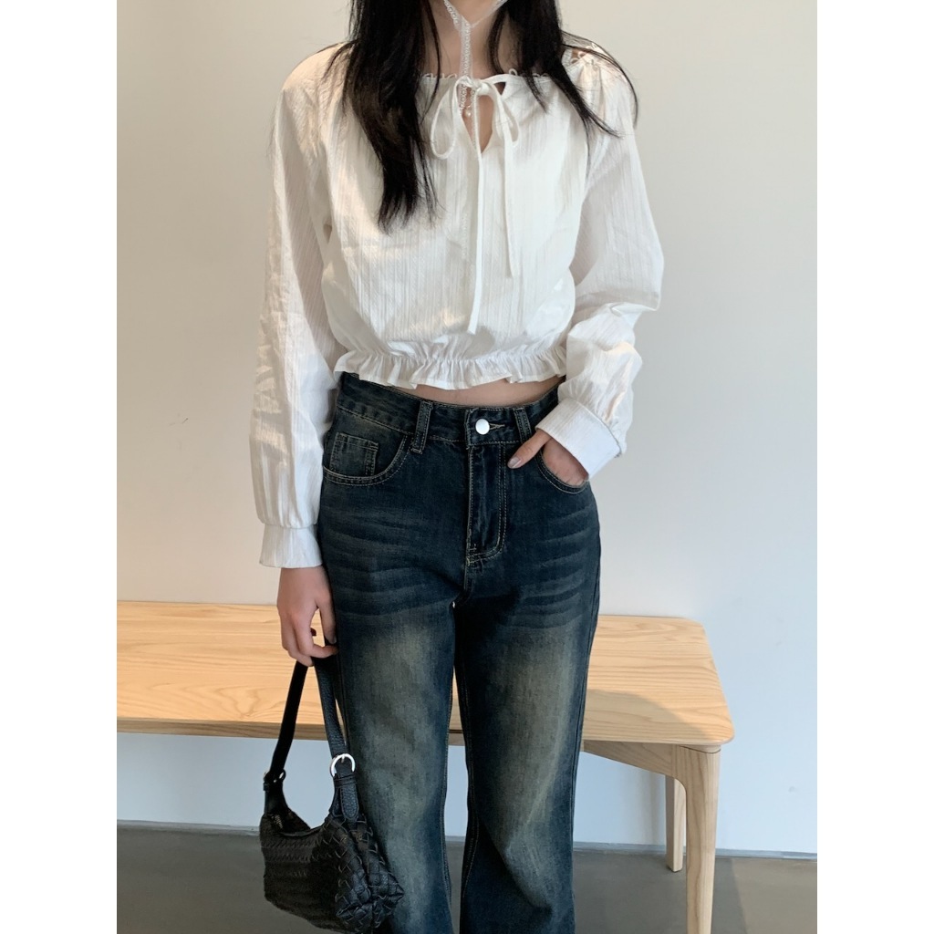 A10 簍空花邊領綁帶上衣 #2833
