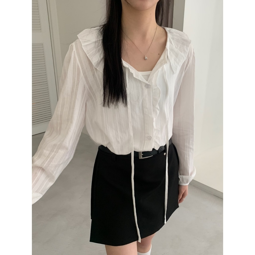 A11 春日甜美 蝴蝶結綁帶開釦襯衫 #2834