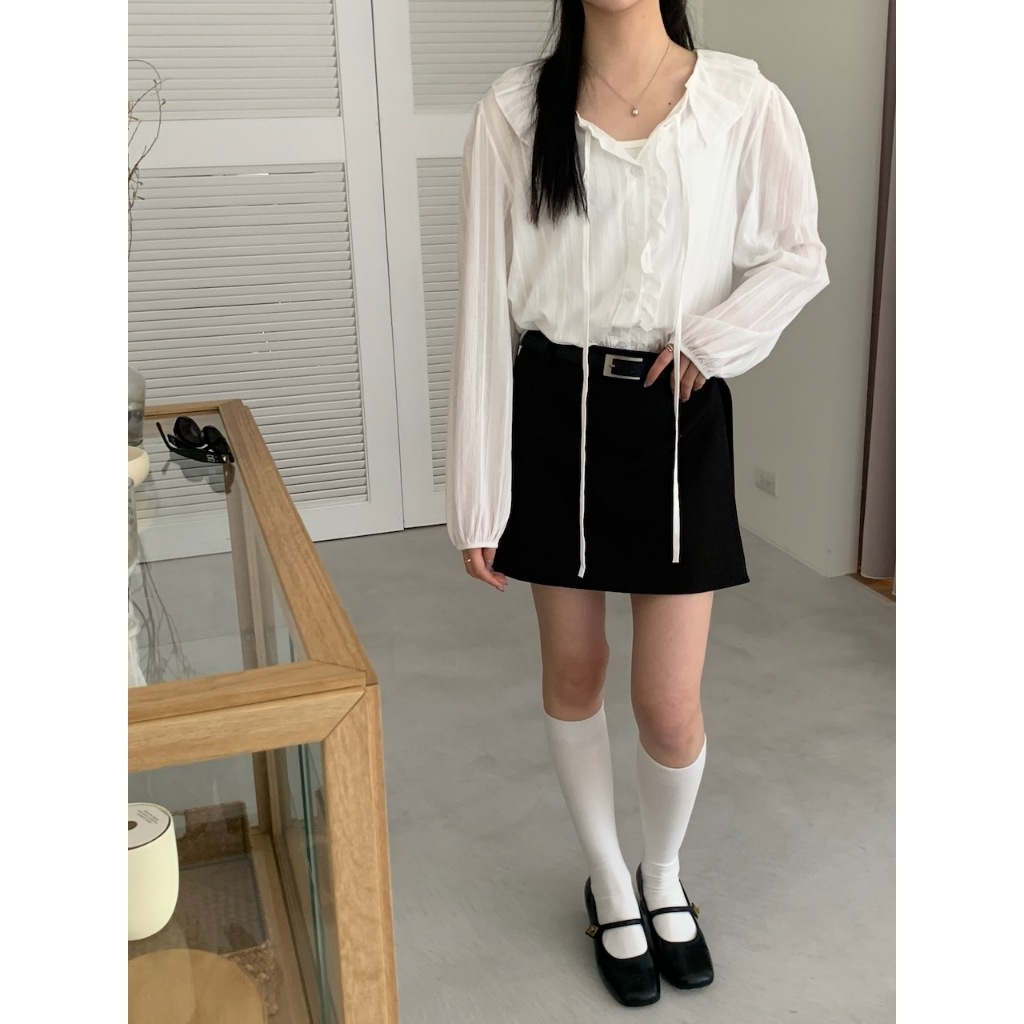 A11 春日甜美 蝴蝶結綁帶開釦襯衫 #2834