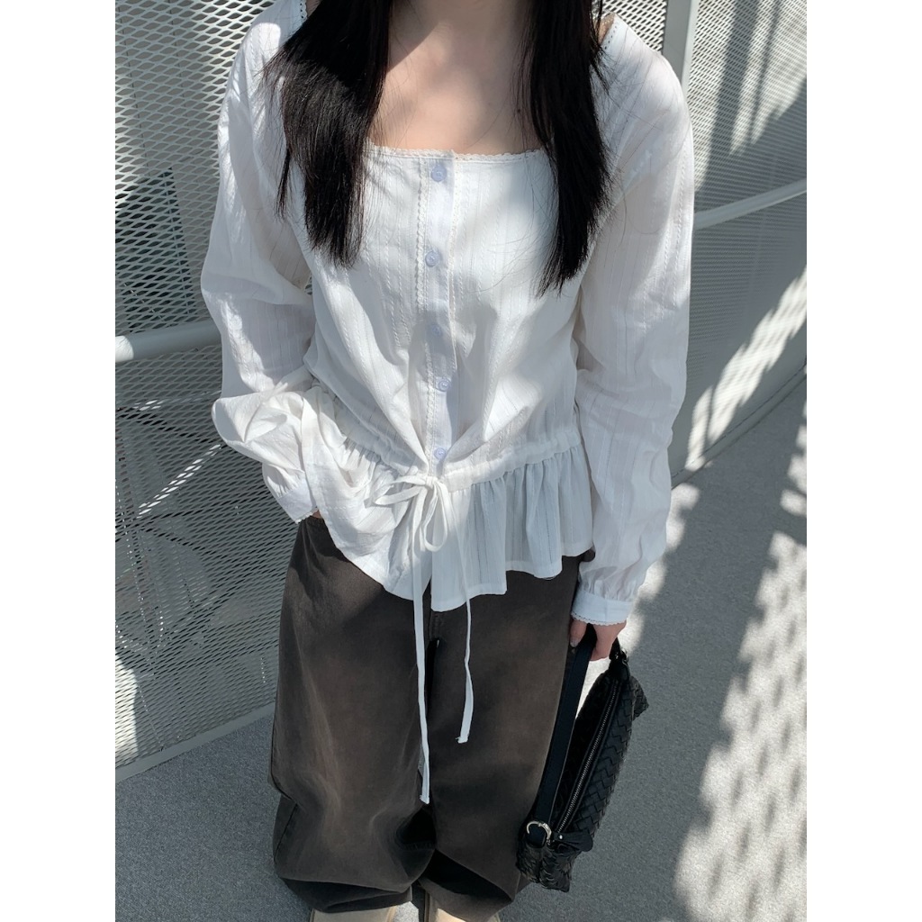 A15 裙擺感方領開釦上衣 #2839