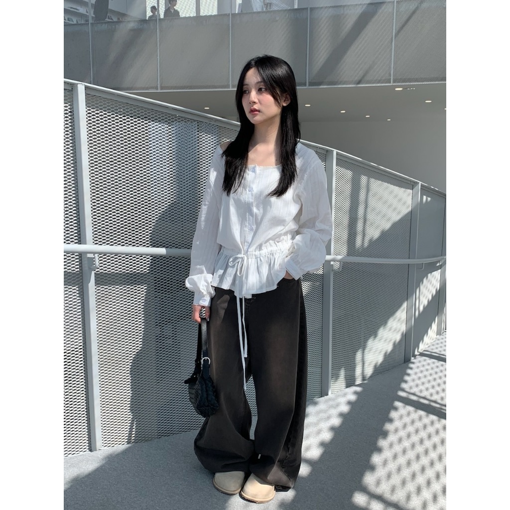 A15 裙擺感方領開釦上衣 #2839
