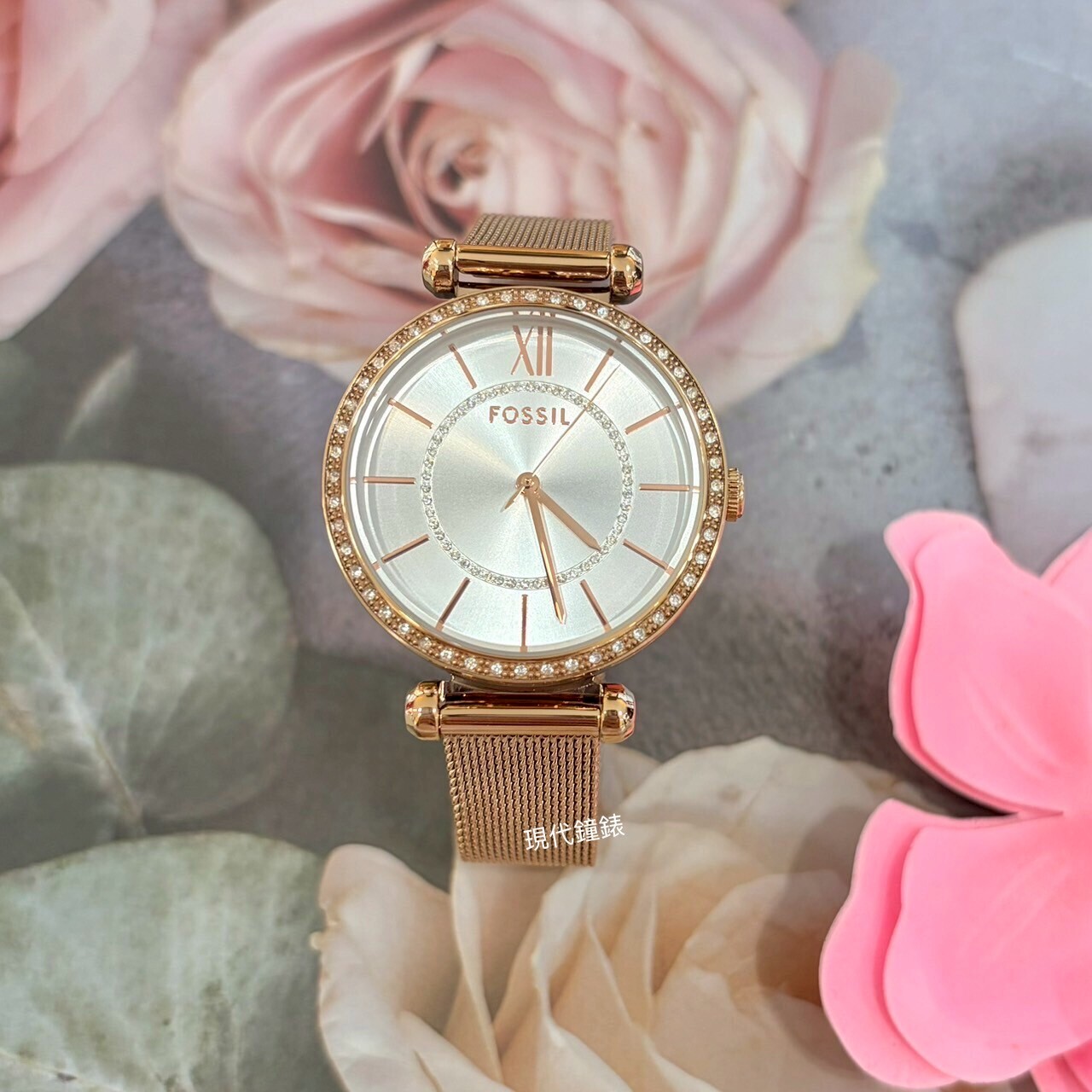 【FOSSIL】晶鑽石英玫瑰金女錶BQ3989 36mm 現代鐘錶
