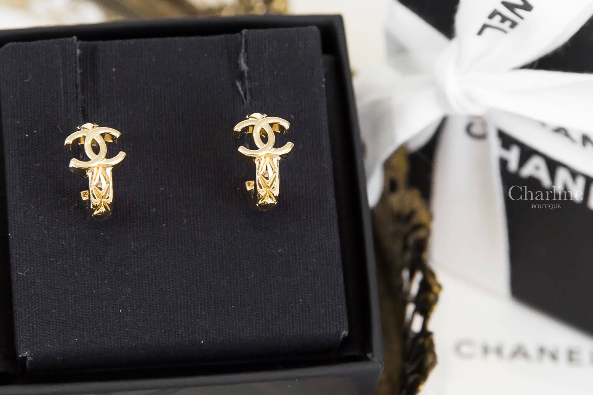 Chanel Hoop Earrings 金色CC菱格紋圓圈耳環-Charline Boutique 精品代購