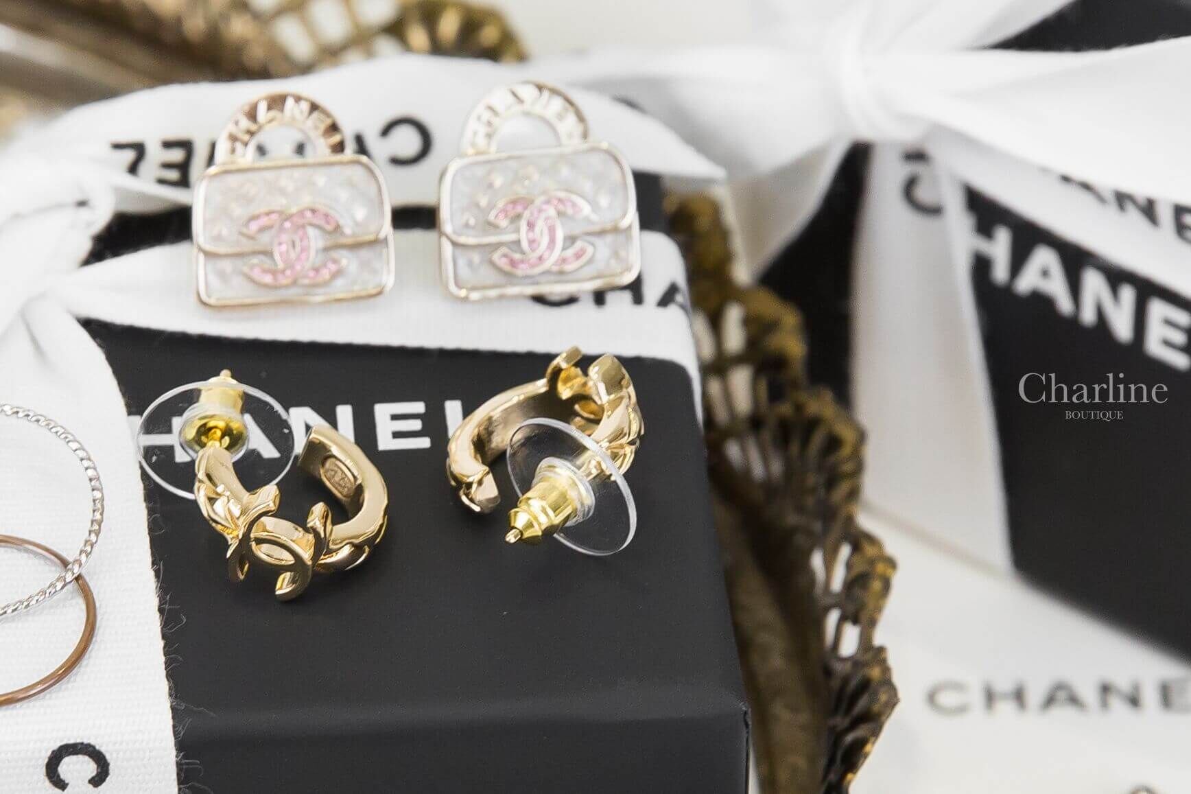 Chanel Hoop Earrings 金色CC菱格紋圓圈耳環-Charline Boutique 精品代購